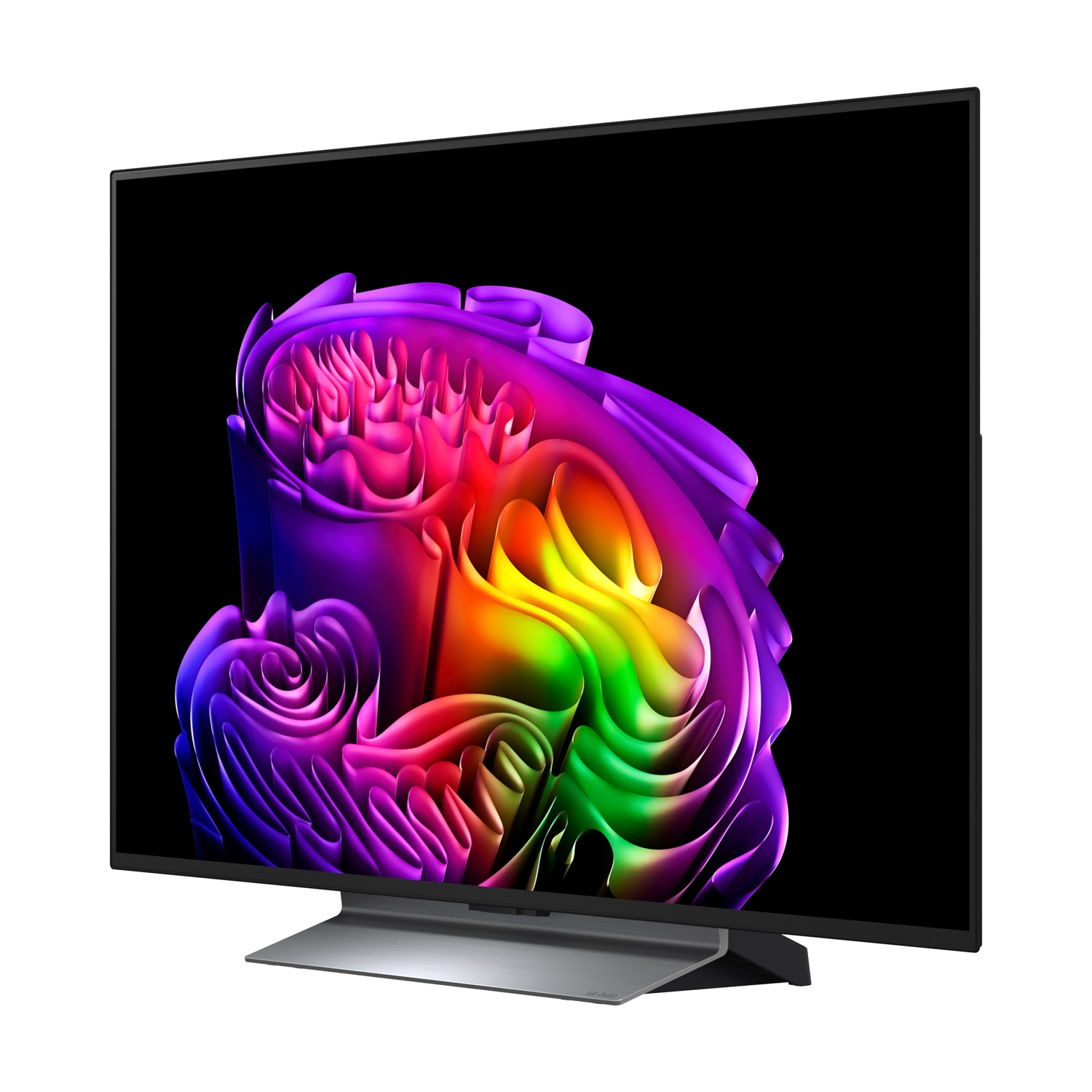 Un televisore moderno con un'immagine astratta e colorata sullo schermo.