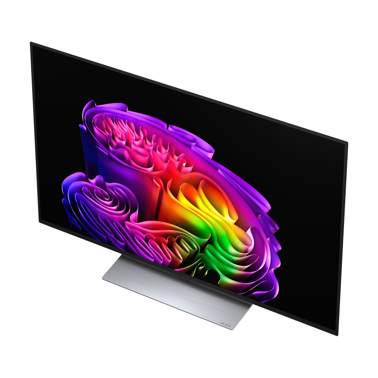 Una TV LG OLED con un motivo astratto colorato sullo schermo.