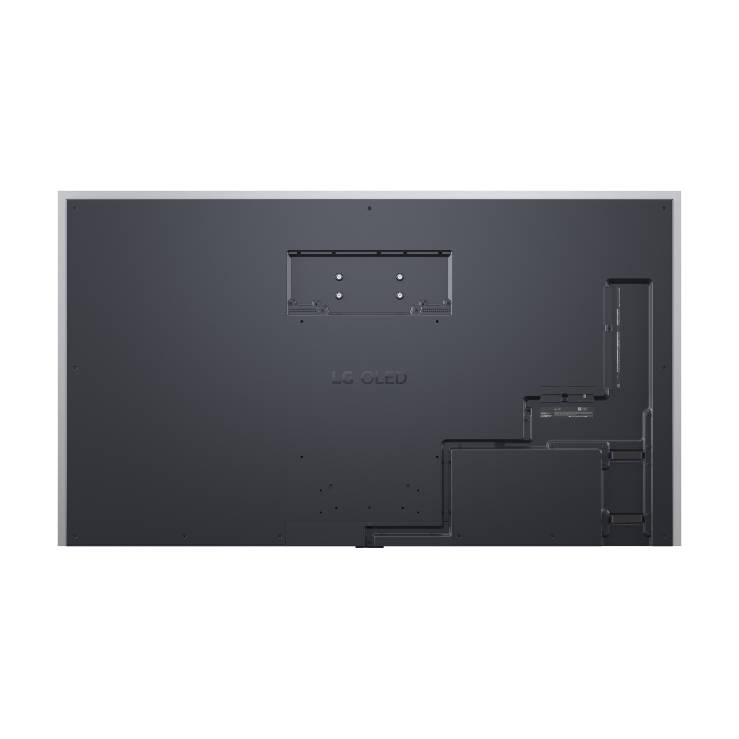 Retro di un TV LG OLED con porte e punti di montaggio visibili.