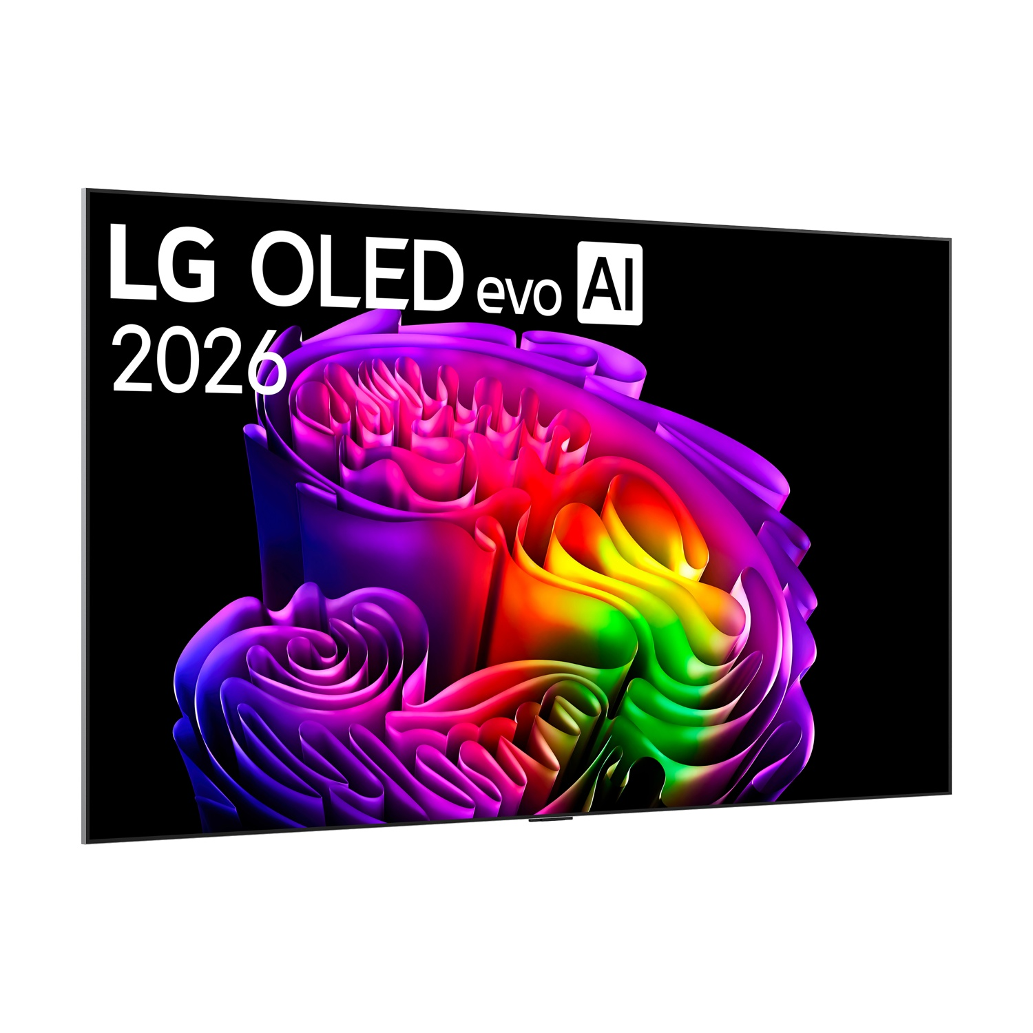 Un televisore LG OLED evo AI con un design astratto e colorato sullo schermo.