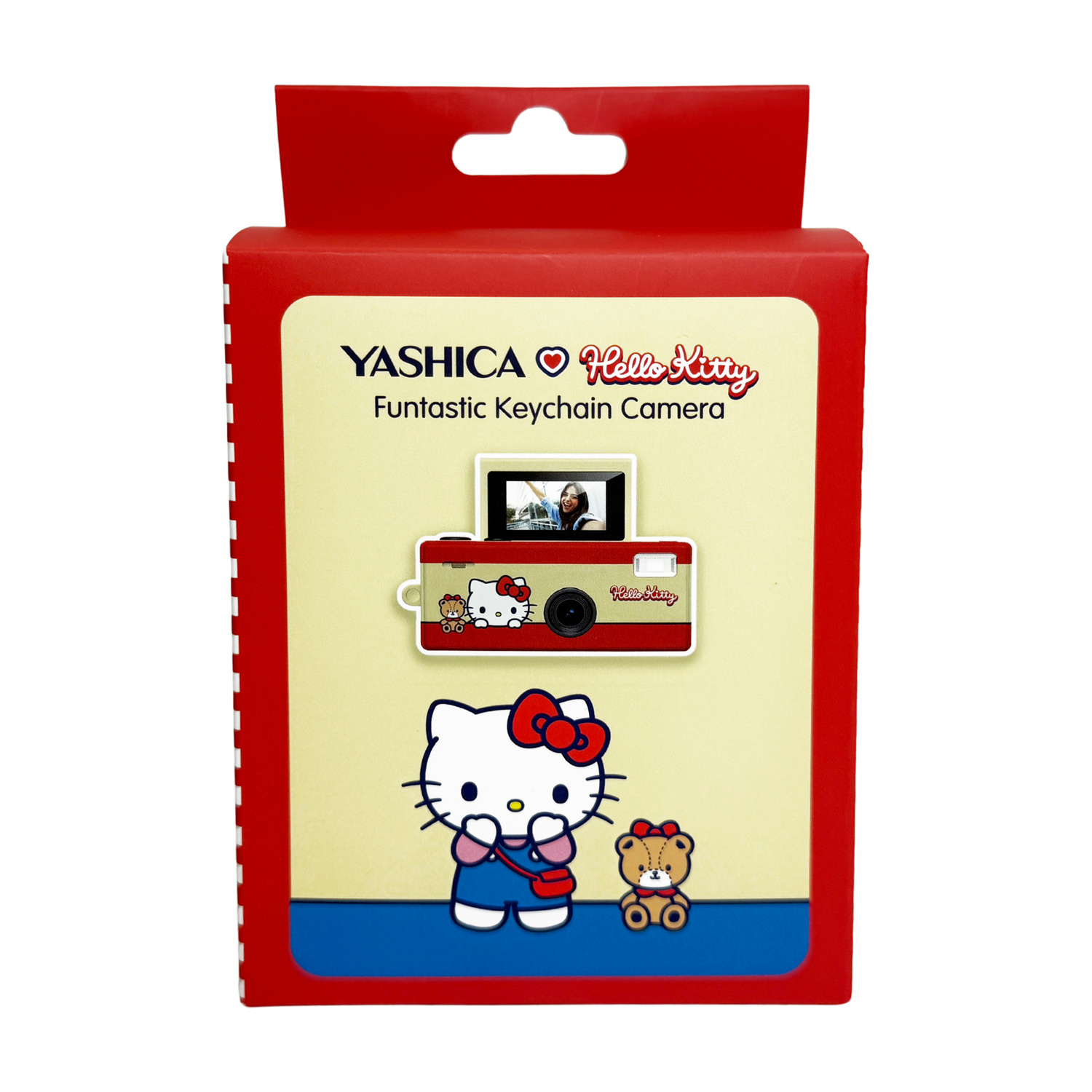 Confezione per fotocamera Yashica Hello Kitty, con Hello Kitty e un orso.