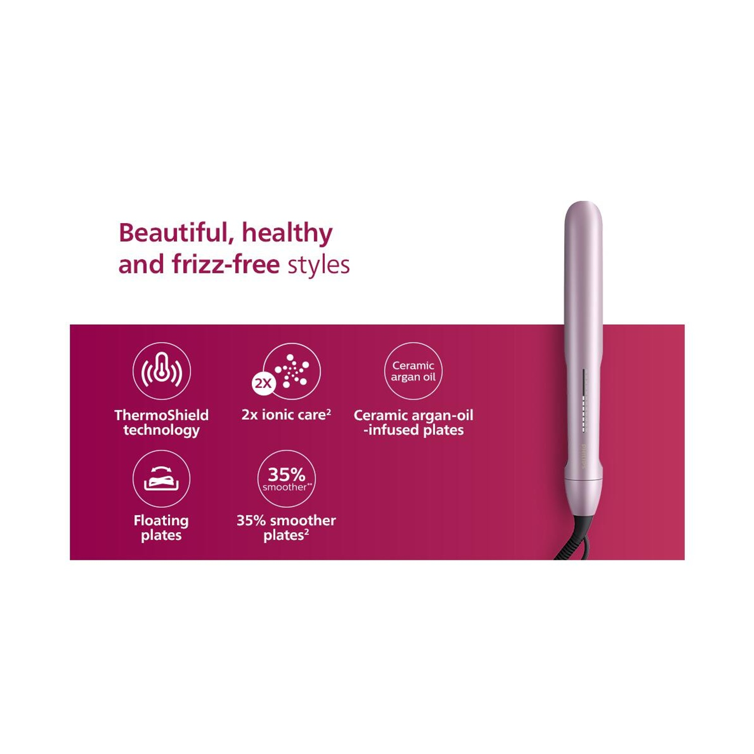 Liscia capelli Philips con ThermoShield, cura ionica e piastre all'olio di argan.