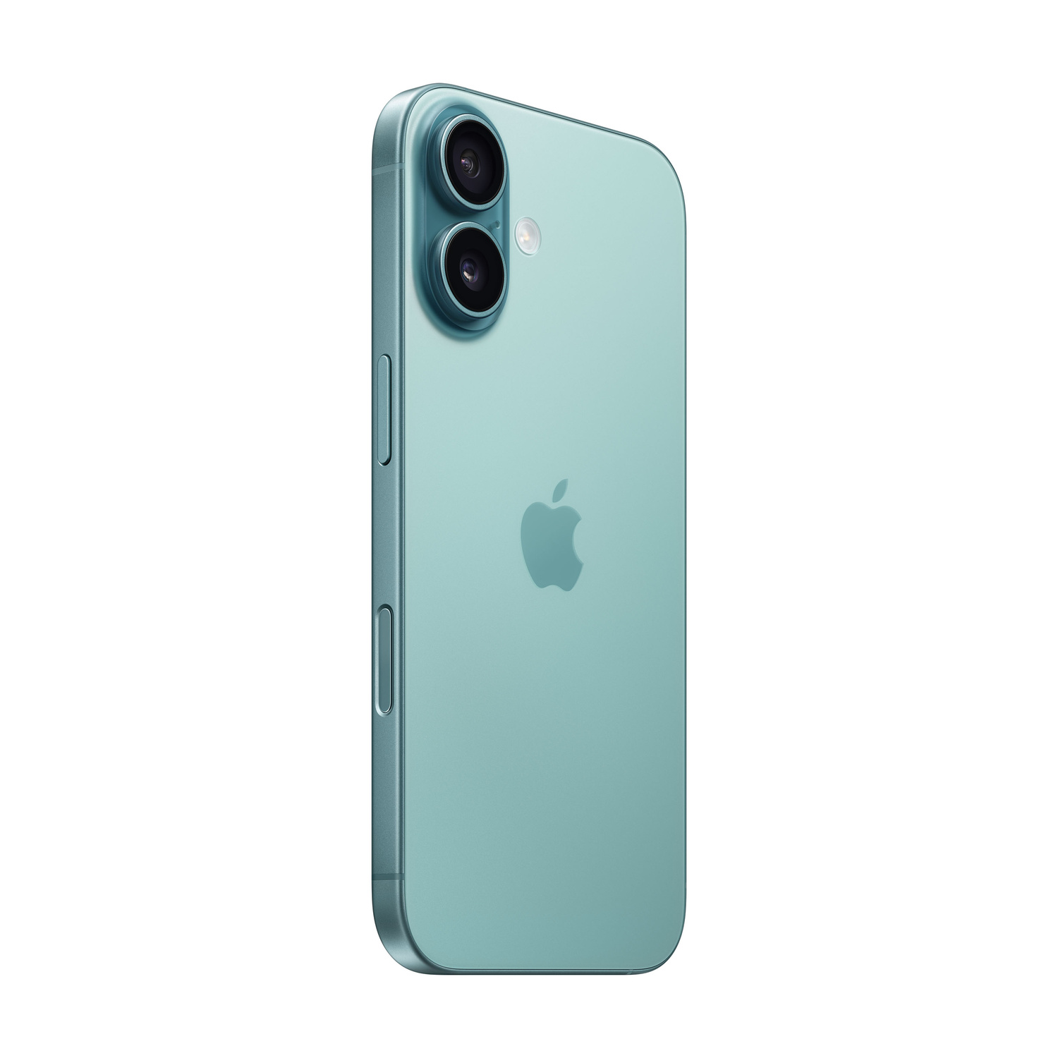 Retro di un iPhone color ottanio con doppia fotocamera e logo Apple.