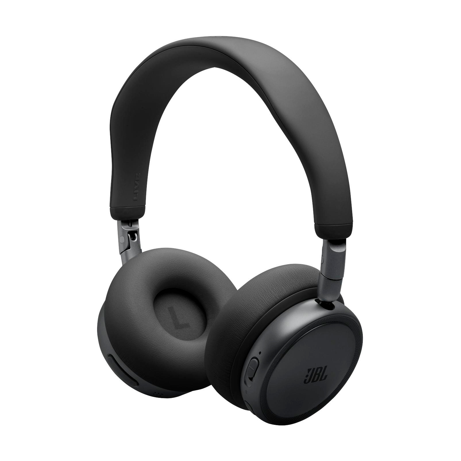 Schwarze JBL-Kopfhörer mit gepolstertem Kopfbügel und Ohrmuscheln auf weißem Hintergrund.