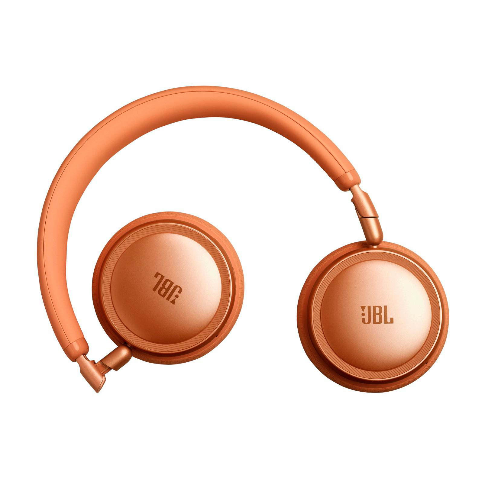 Orange JBL Kopfhörer mit silbernem Logo, auf weißem Hintergrund.