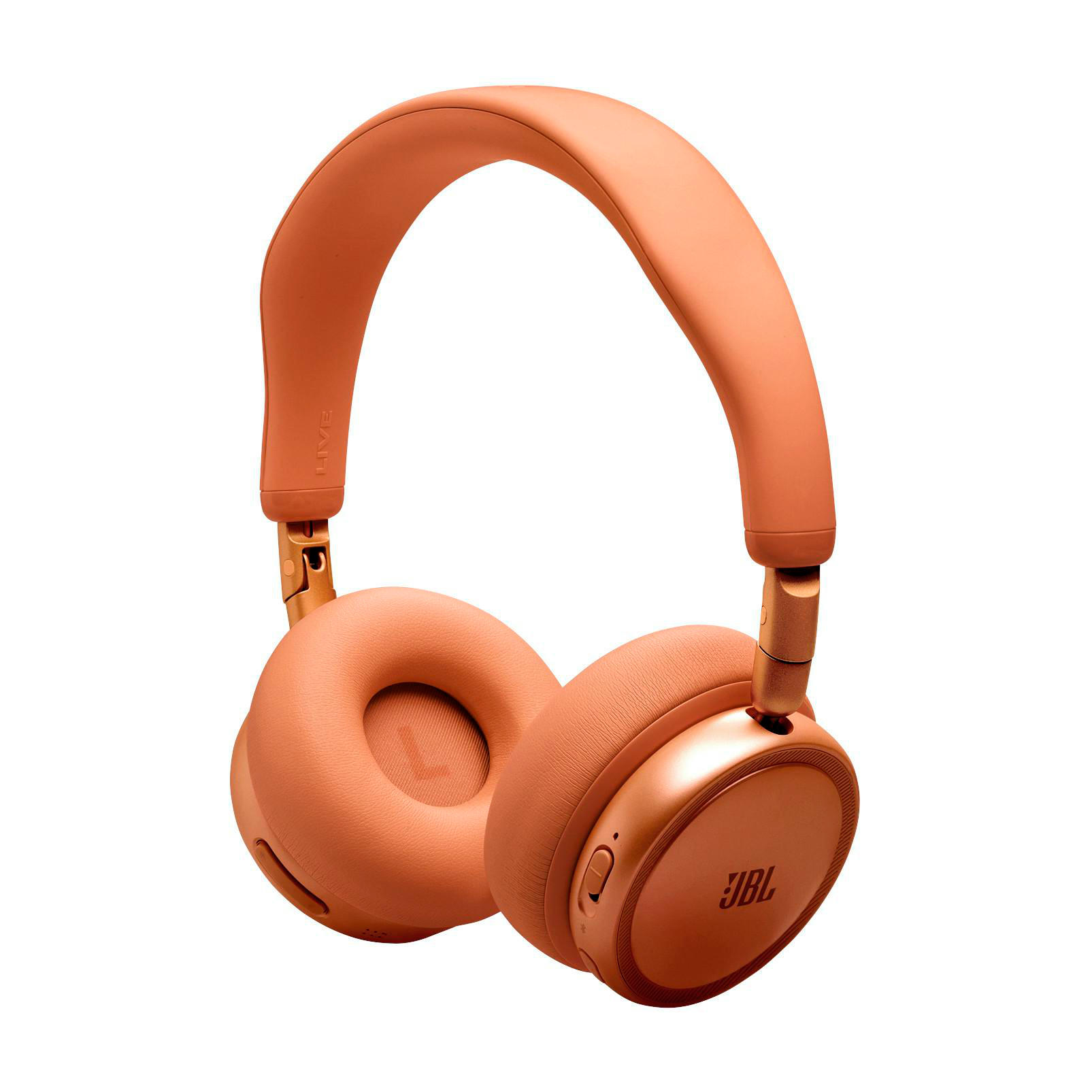 Orange Kopfhörer mit JBL-Logo und gepolsterten Ohrmuscheln auf weißem Hintergrund.