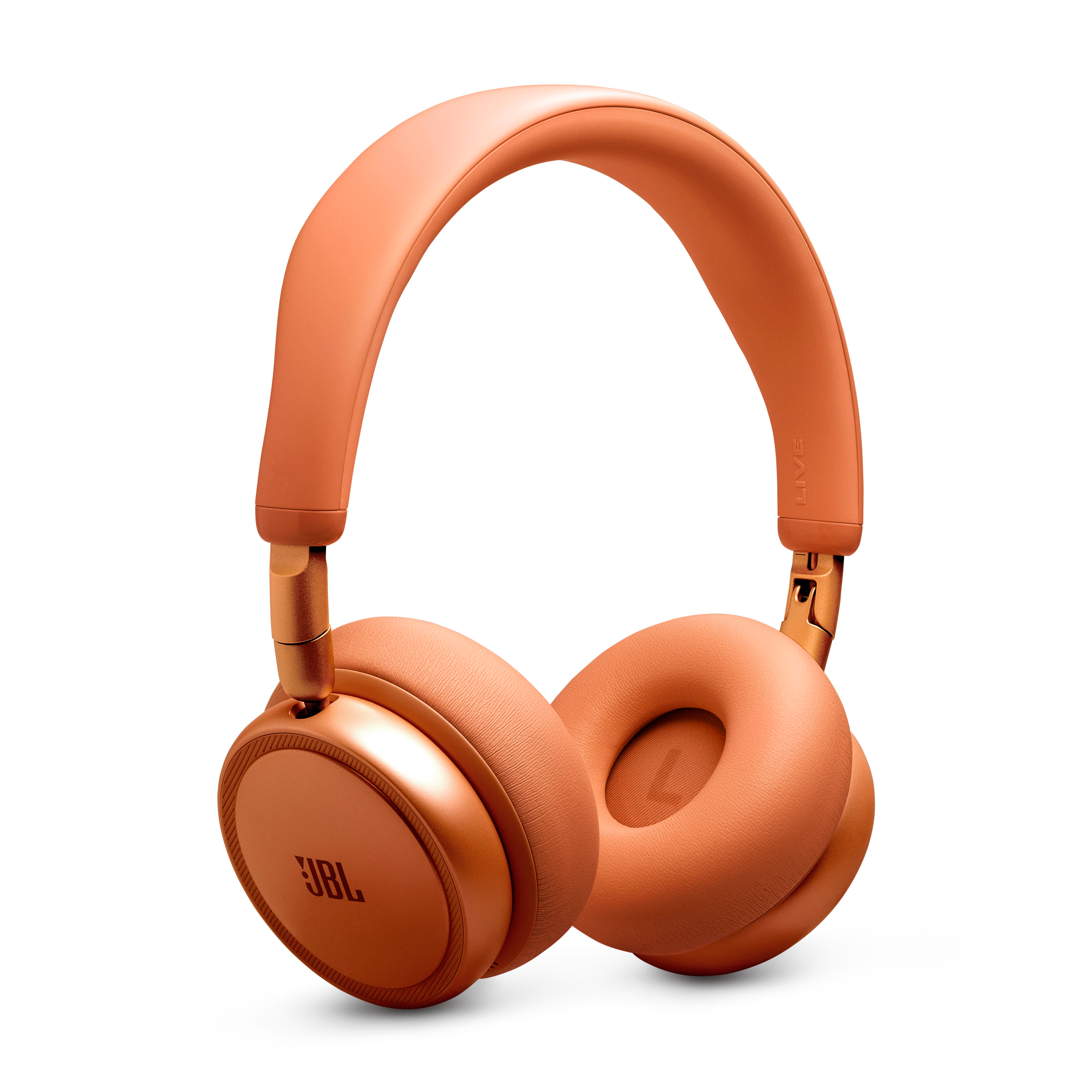 Orange JBL Kopfhörer mit gepolsterten Ohrmuscheln und Kopfbügel.