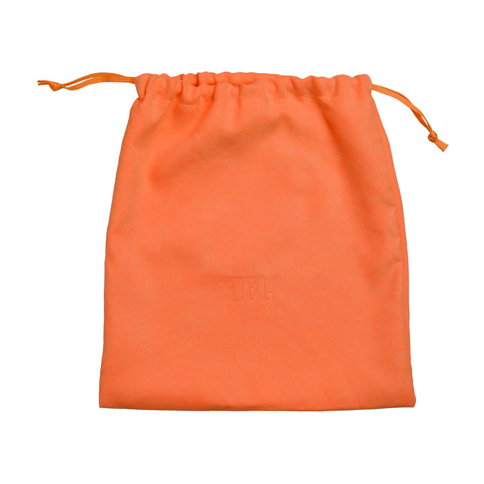 Orange JBL-Beutel mit Kordelzug, auf weißem Hintergrund.