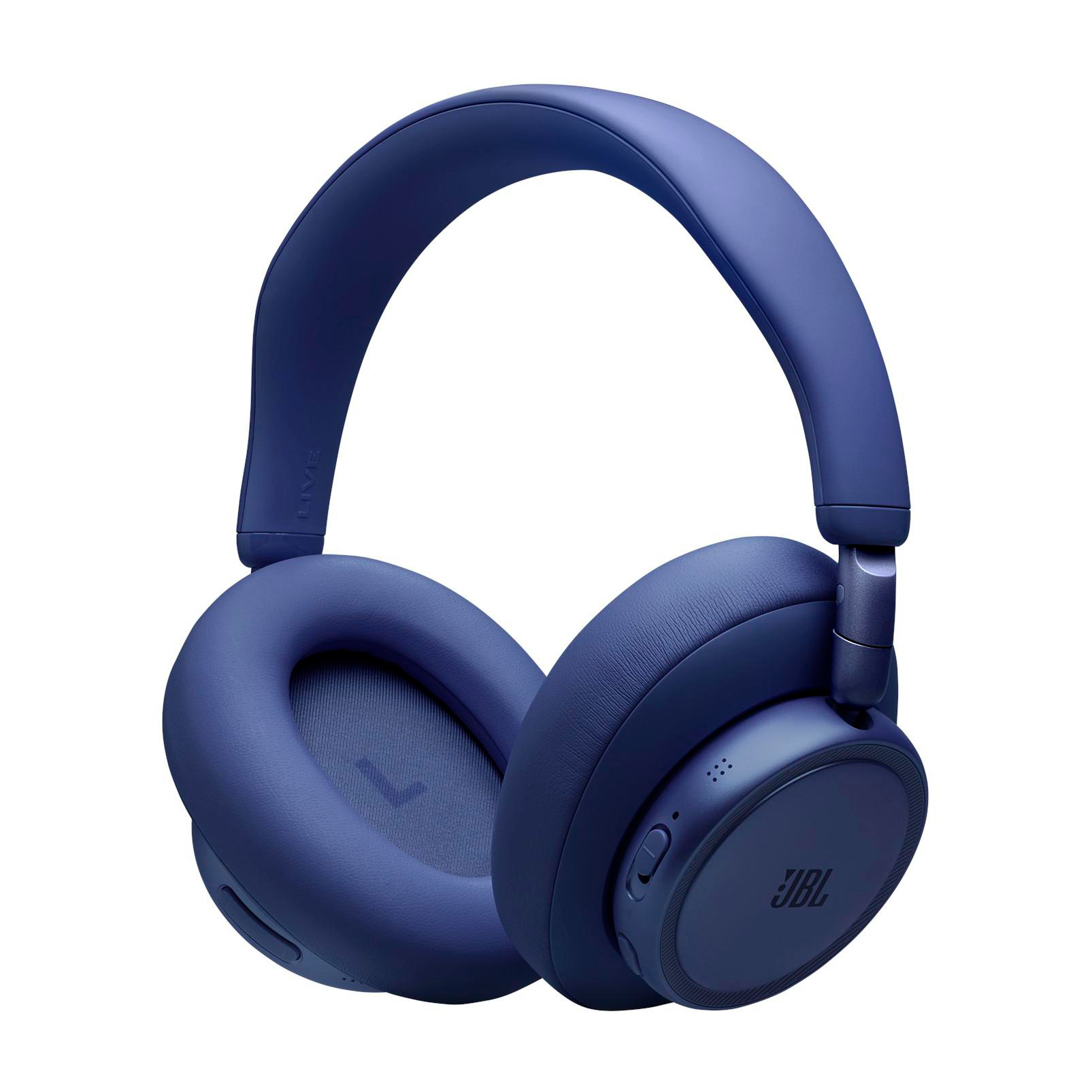 Dunkelblaue JBL-Kopfhörer mit gepolsterten Ohrmuscheln und verstellbarem Bügel.