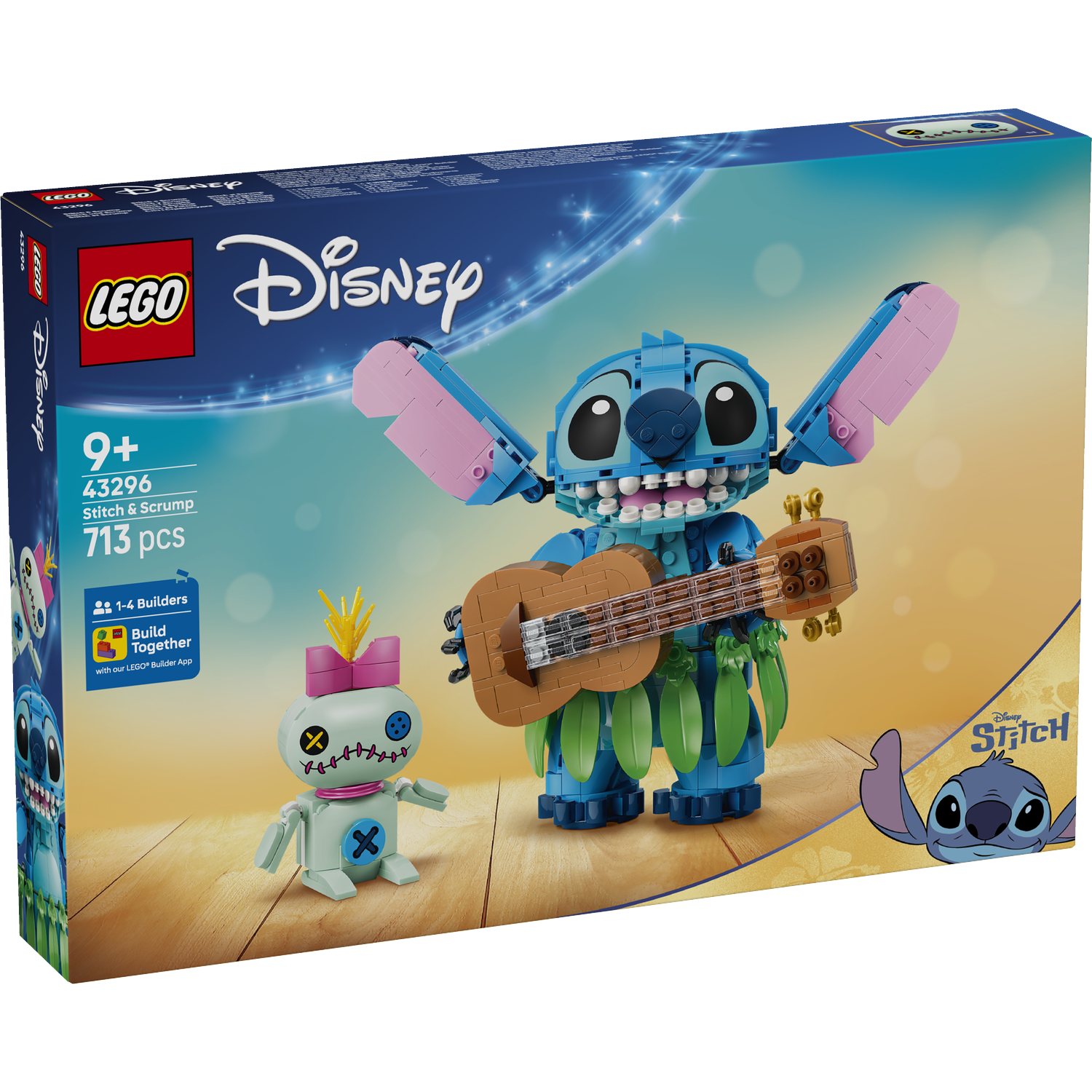 LEGO-setdoos met Stitch en Scrump die gitaar spelen.