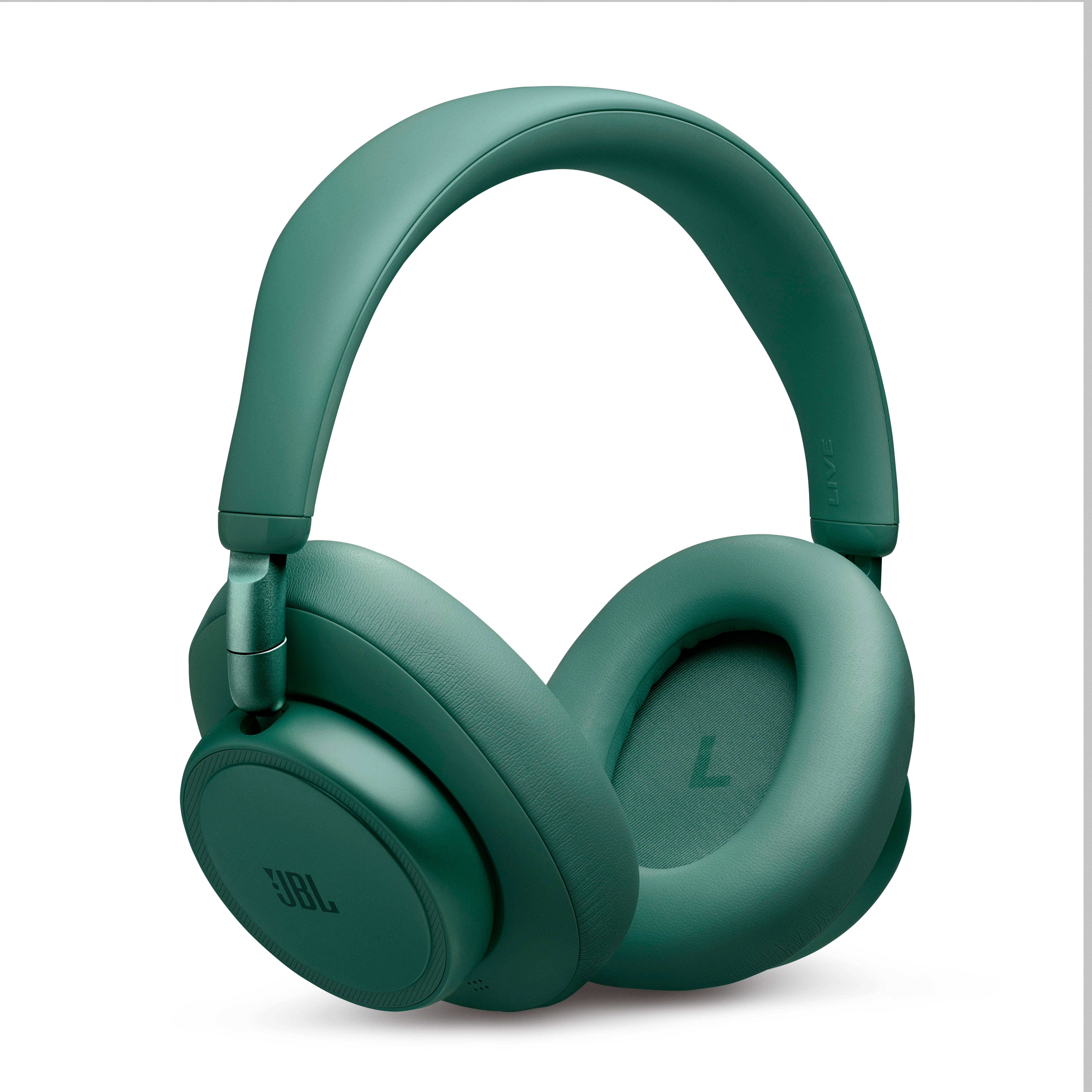 Ein grüner JBL Kopfhörer mit L-Symbol auf der rechten Ohrmuschel.