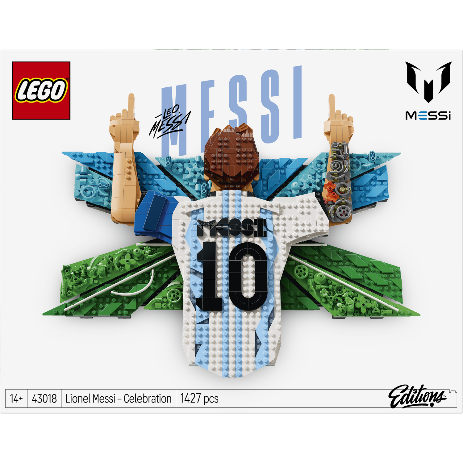 LEGO Messi set: Shirt met nummer 10, handen en vleugels.