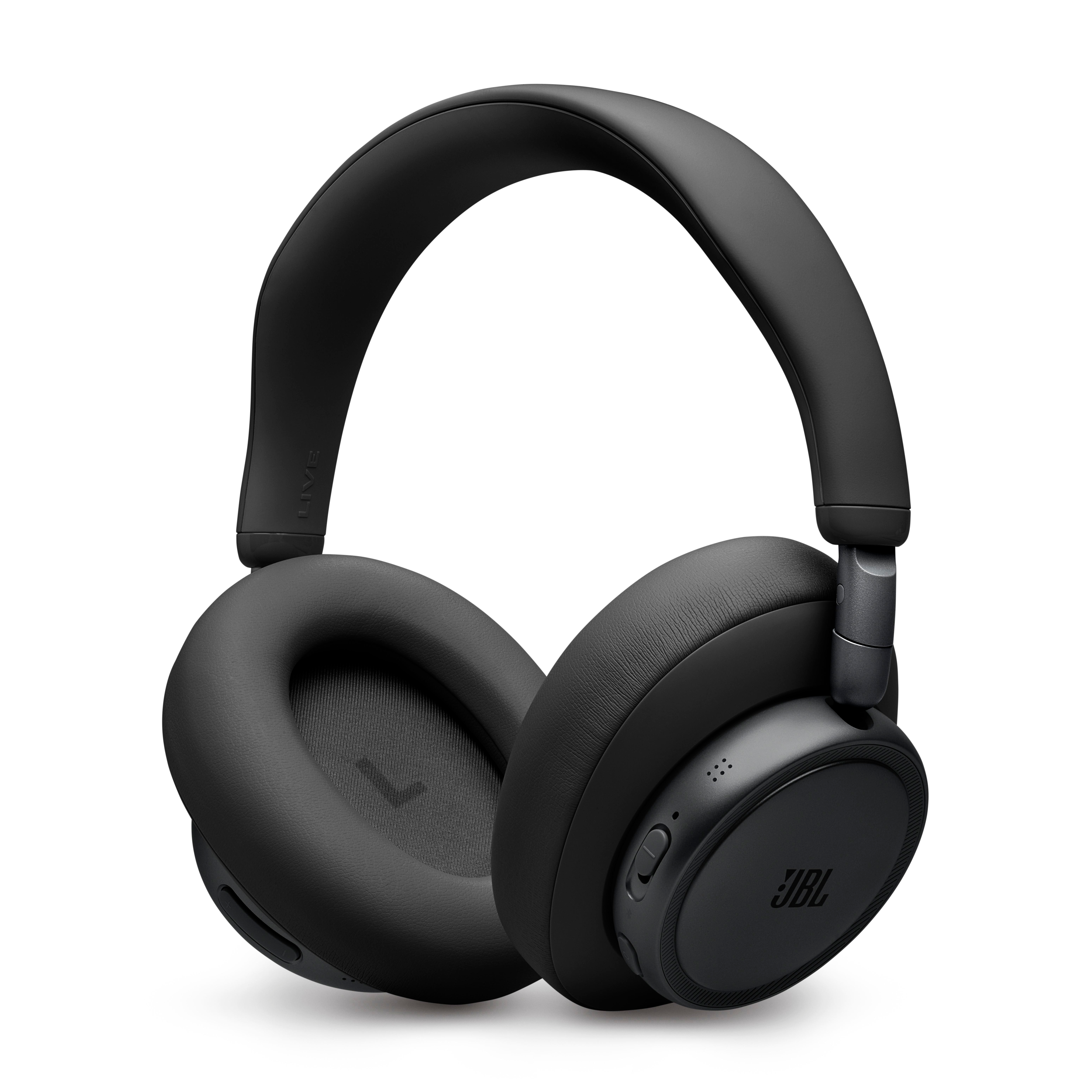 Schwarze JBL Kopfhörer mit Ohrmuscheln und verstellbarem Bügel auf weißem Hintergrund.