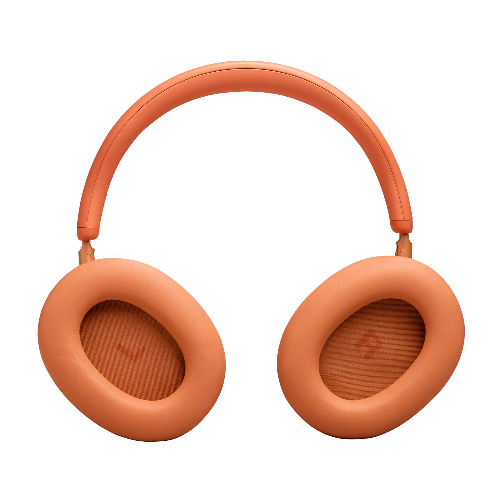 Orange Kopfhörer mit L- und R-Symbolen auf den Ohrmuscheln.