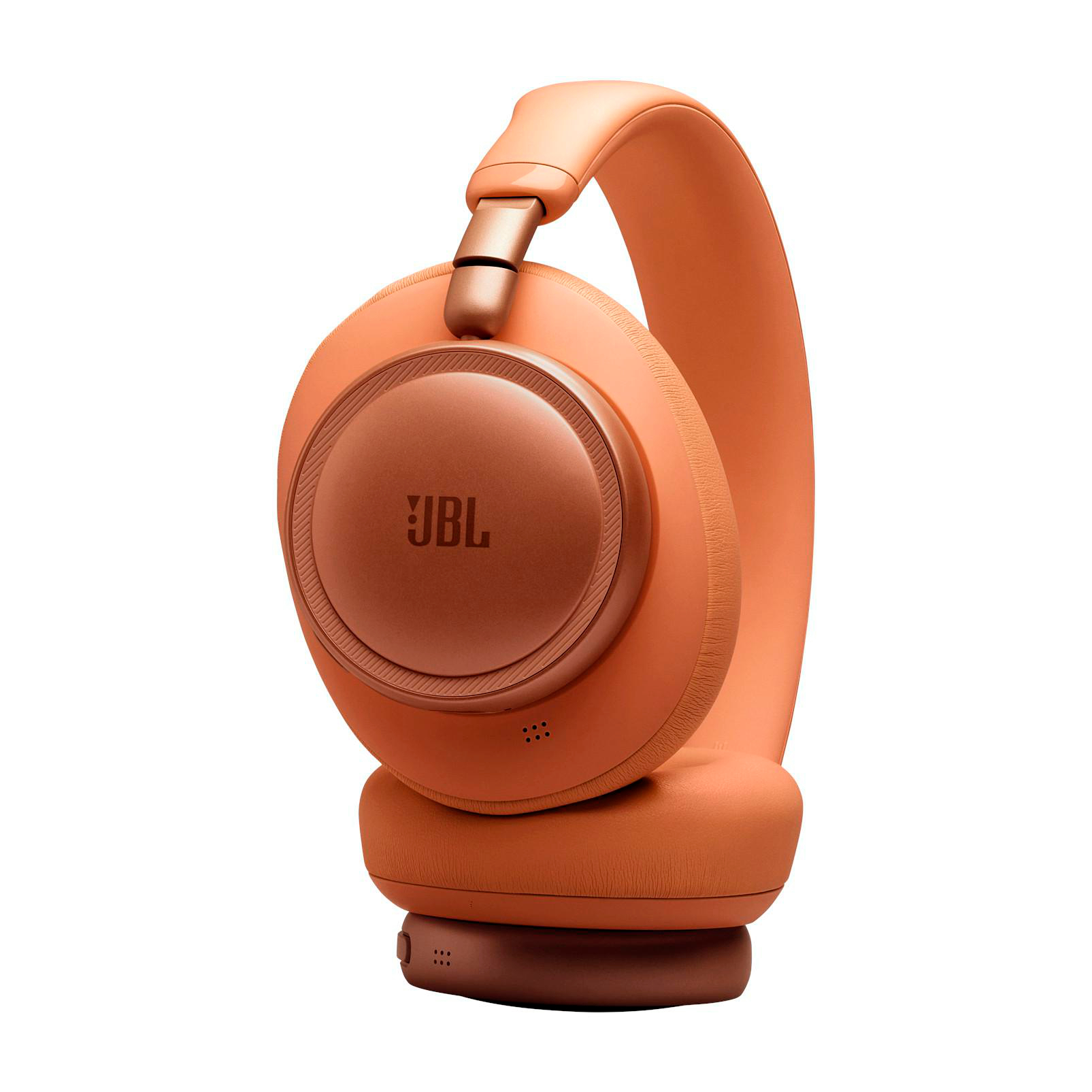 Orange JBL Kopfhörer mit kupferfarbenen Akzenten, auf weißem Hintergrund.