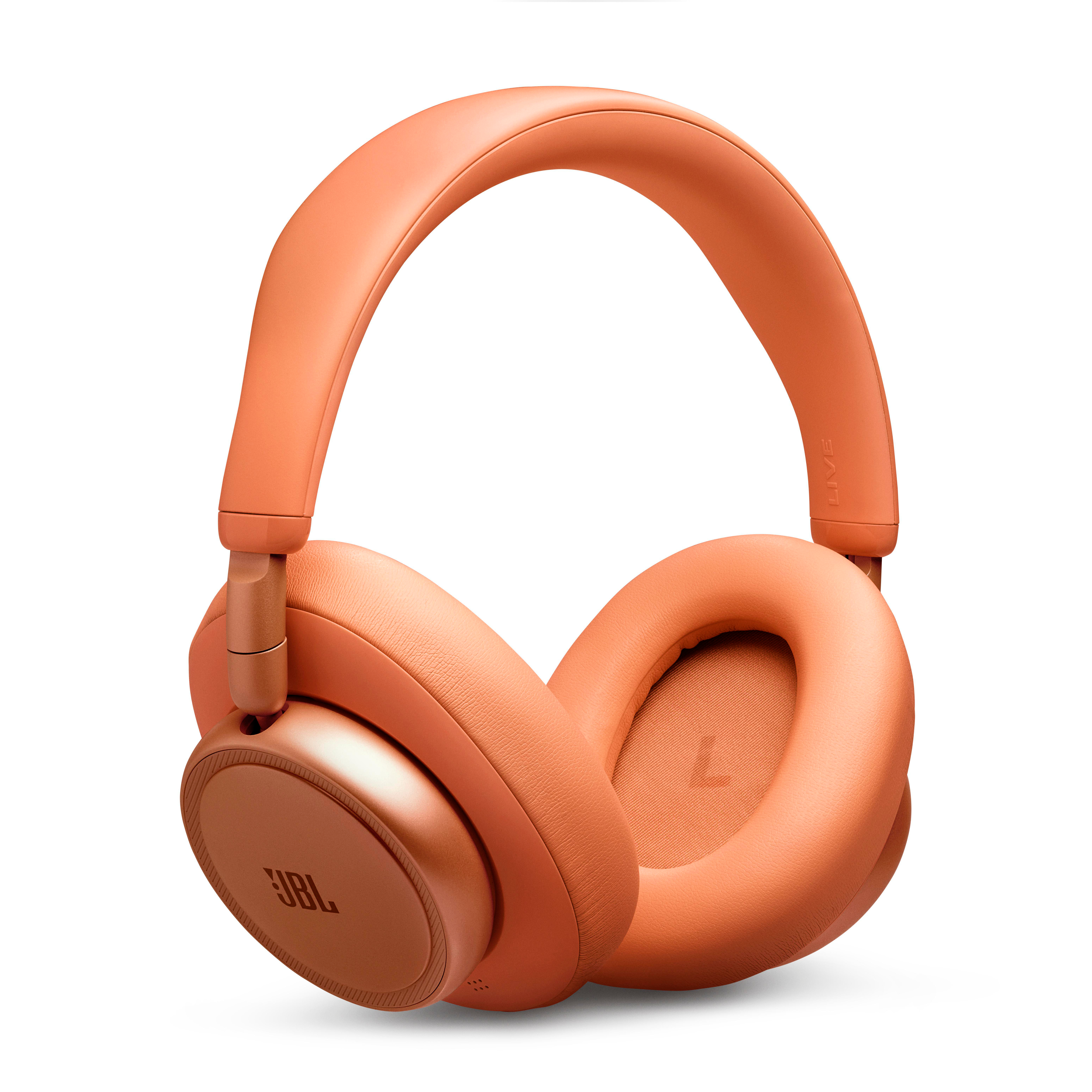 Orange JBL-Kopfhörer mit gepolstertem Kopfbügel und Ohrpolstern.