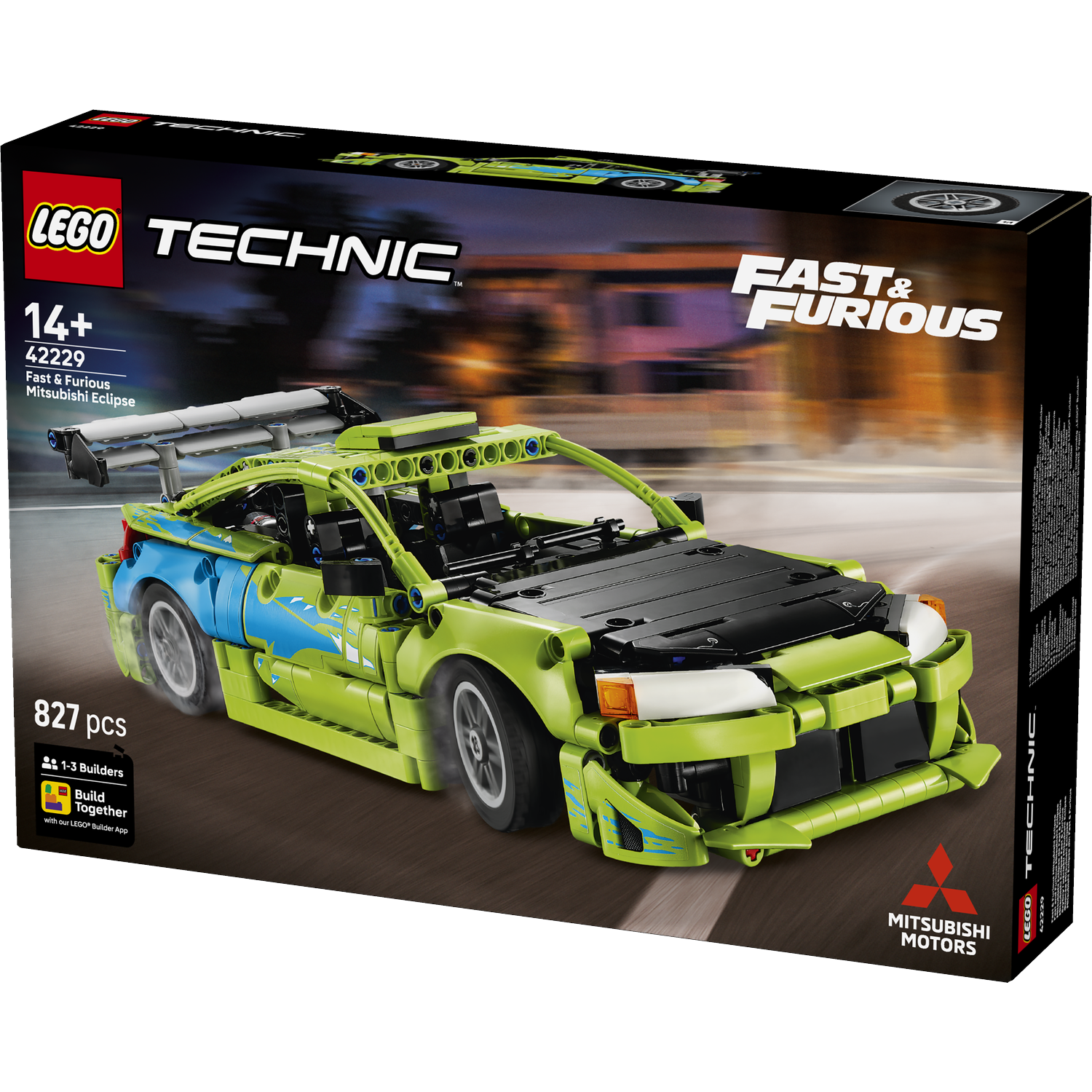 Groene Lego Technic Fast & Furious Mitsubishi Eclipse bouwset.