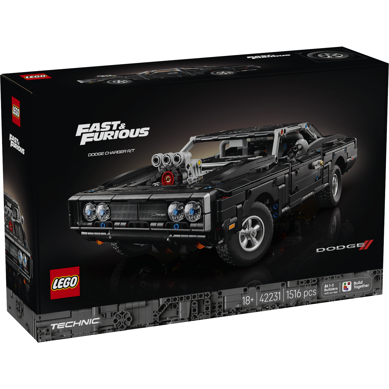 Zwarte LEGO Technic Fast & Furious Dodge Charger R/T modelautodoos.