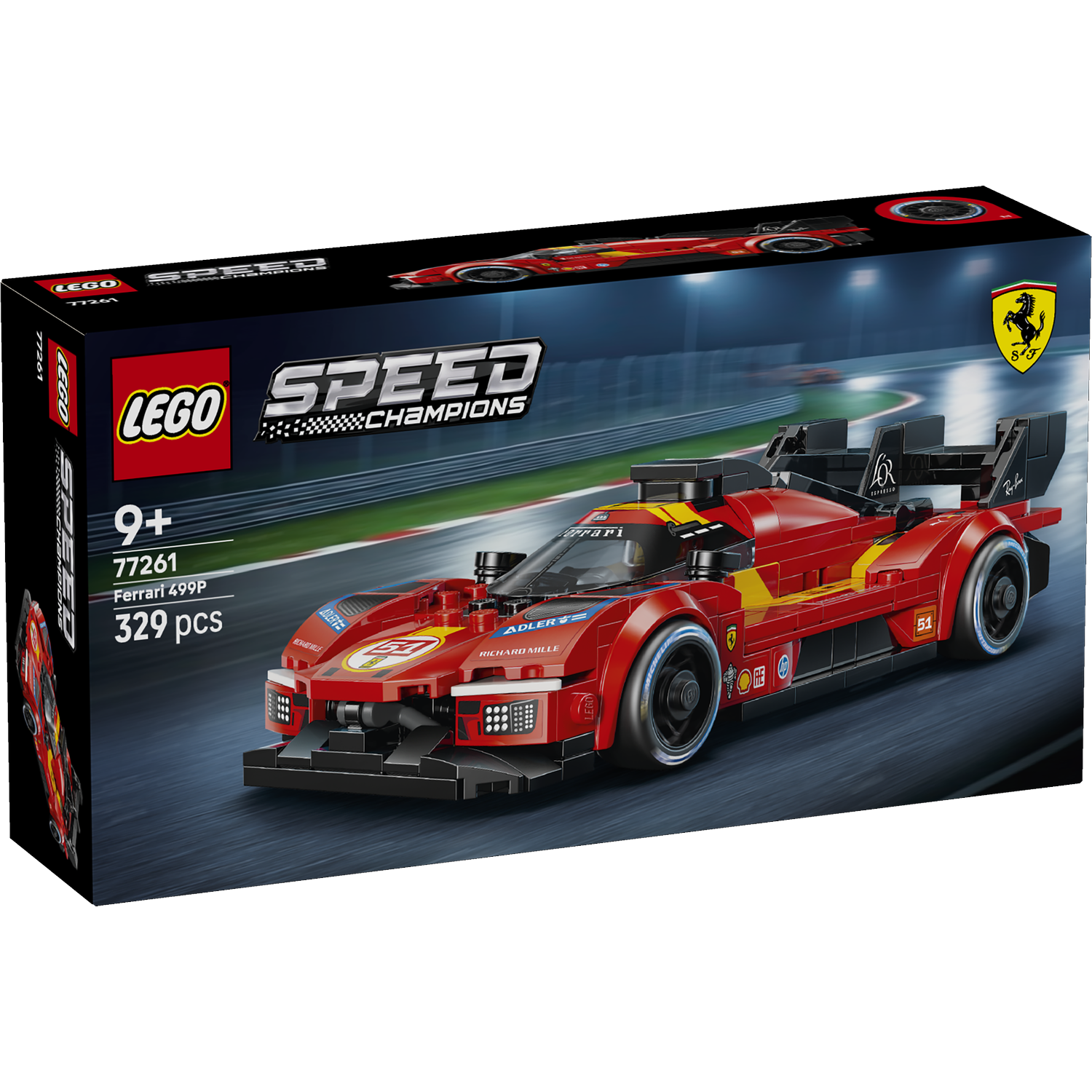 Lego Speed Champions Ferrari 499P set doos met 329 onderdelen.