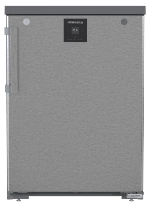 Ein silberner Kühlschrank mit einem digitalen Display, das -20,0°C anzeigt.