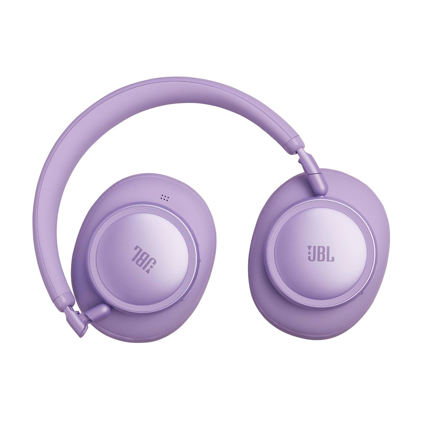 Lila JBL Kopfhörer mit übermäßigem Ohrbügel und runden Ohrmuscheln.