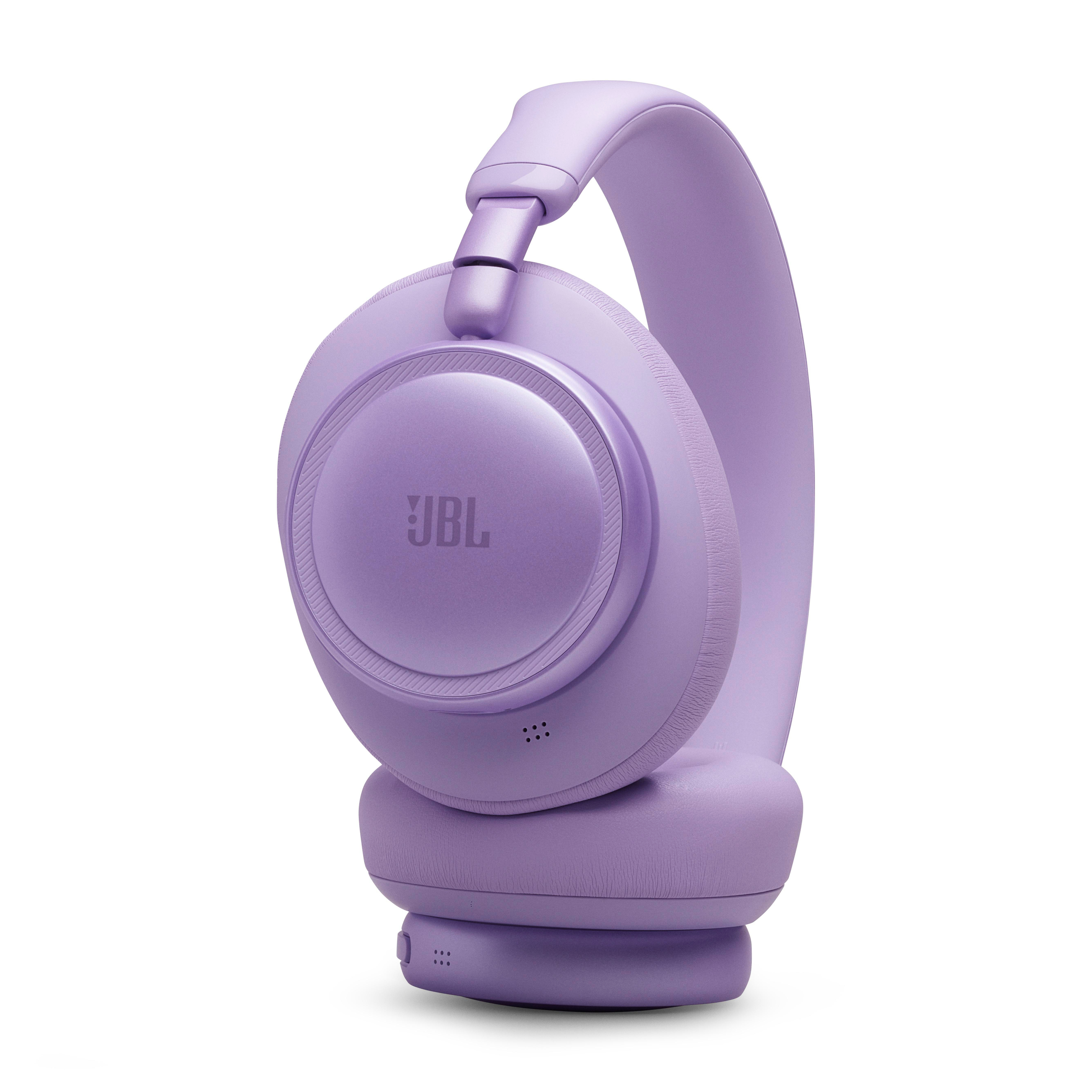 Lila JBL Kopfhörer mit Noise Cancelling auf weißem Hintergrund.