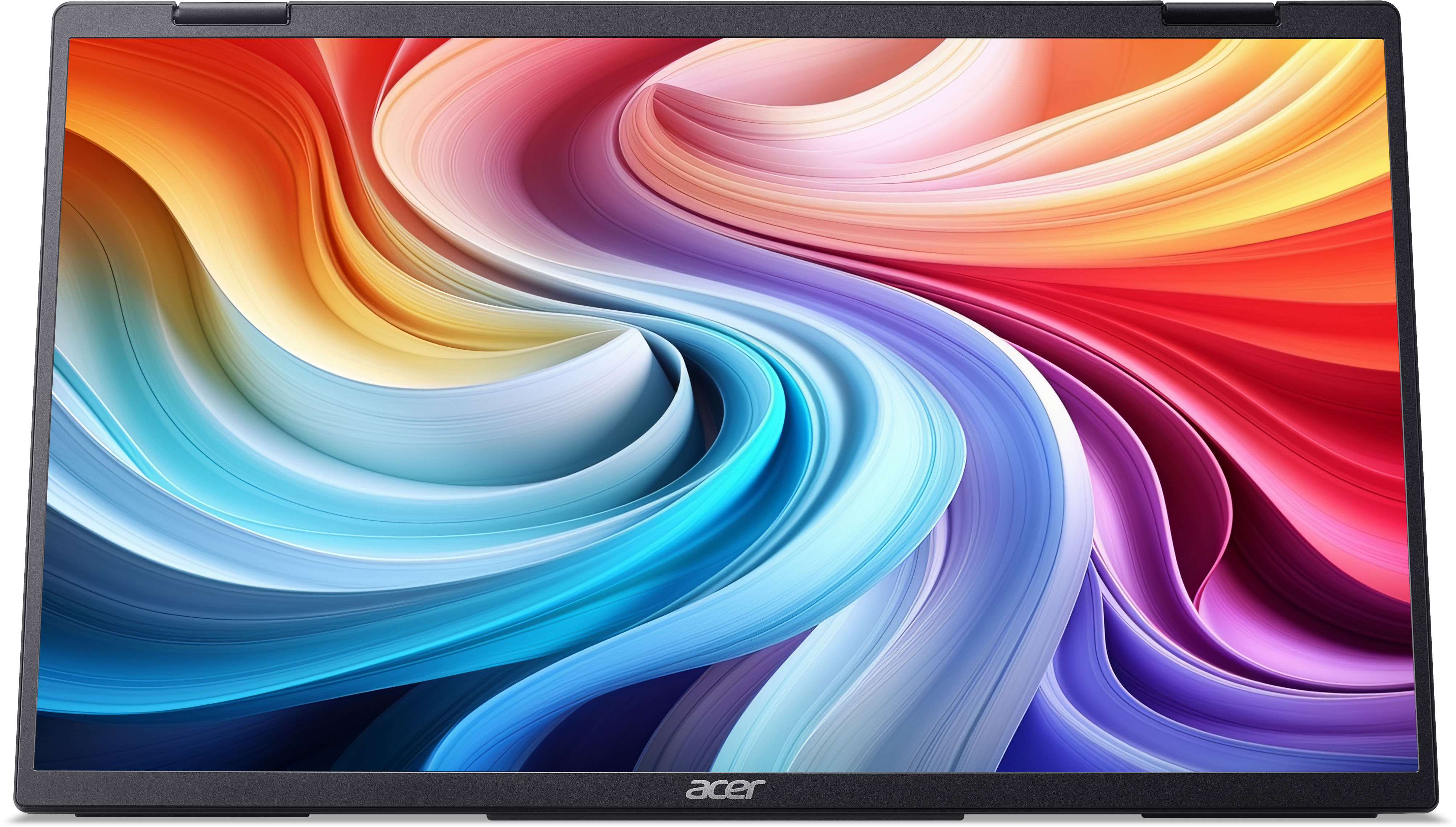 Un laptop con uno sfondo astratto e colorato. Logo Acer in basso.
