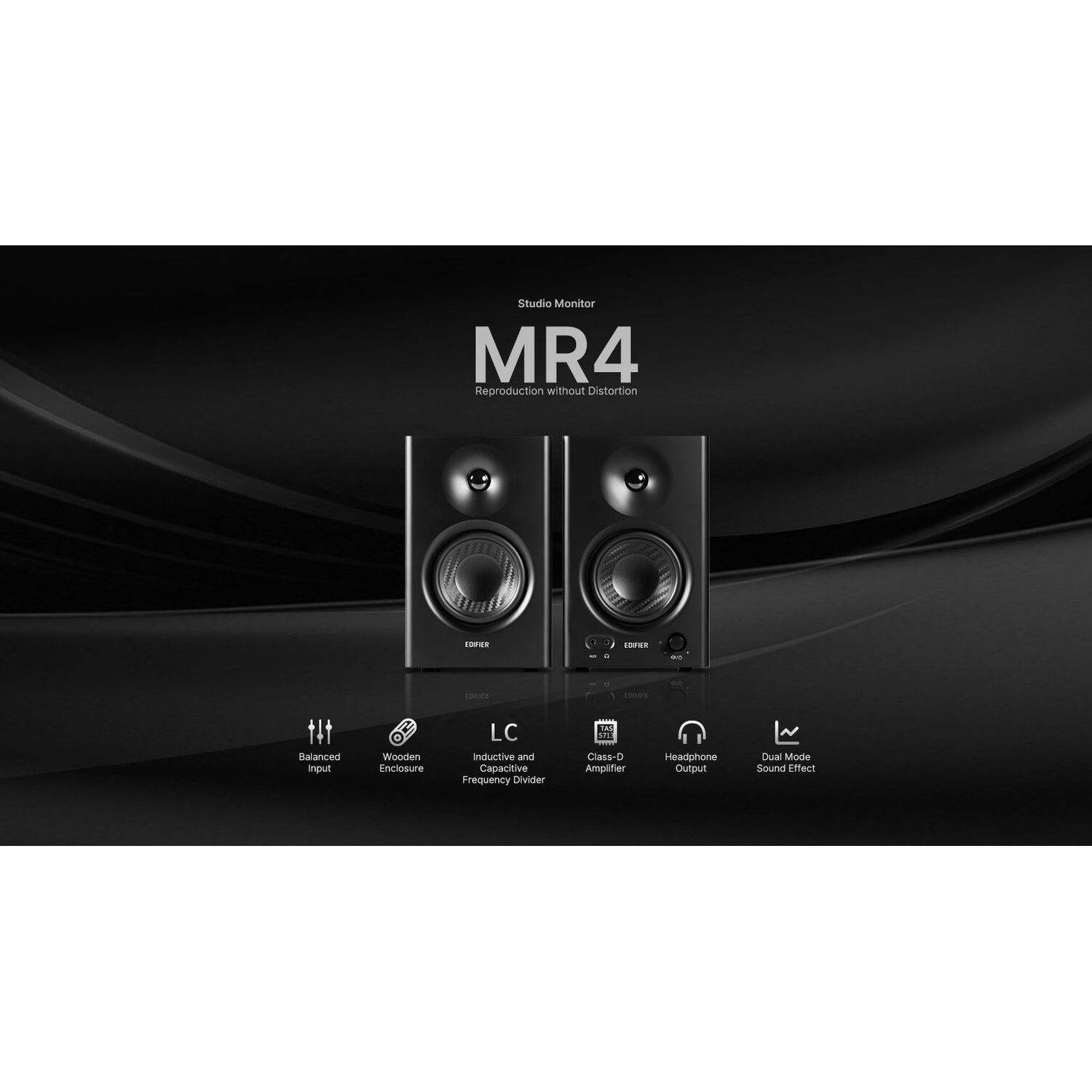 Monitor da studio MR4 con caratteristiche: Ingresso bilanciato, Cassa in legno, Amplificatore Classe D