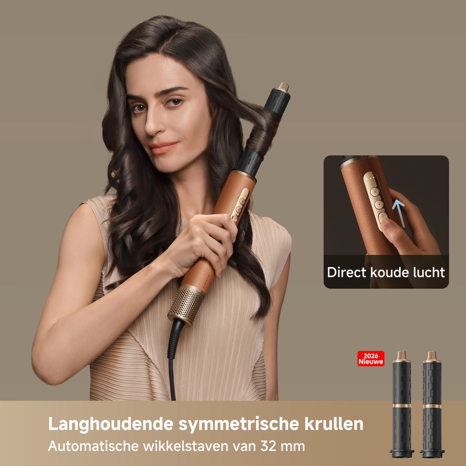 Woman using a curling iron on her hair. Close-up shot.