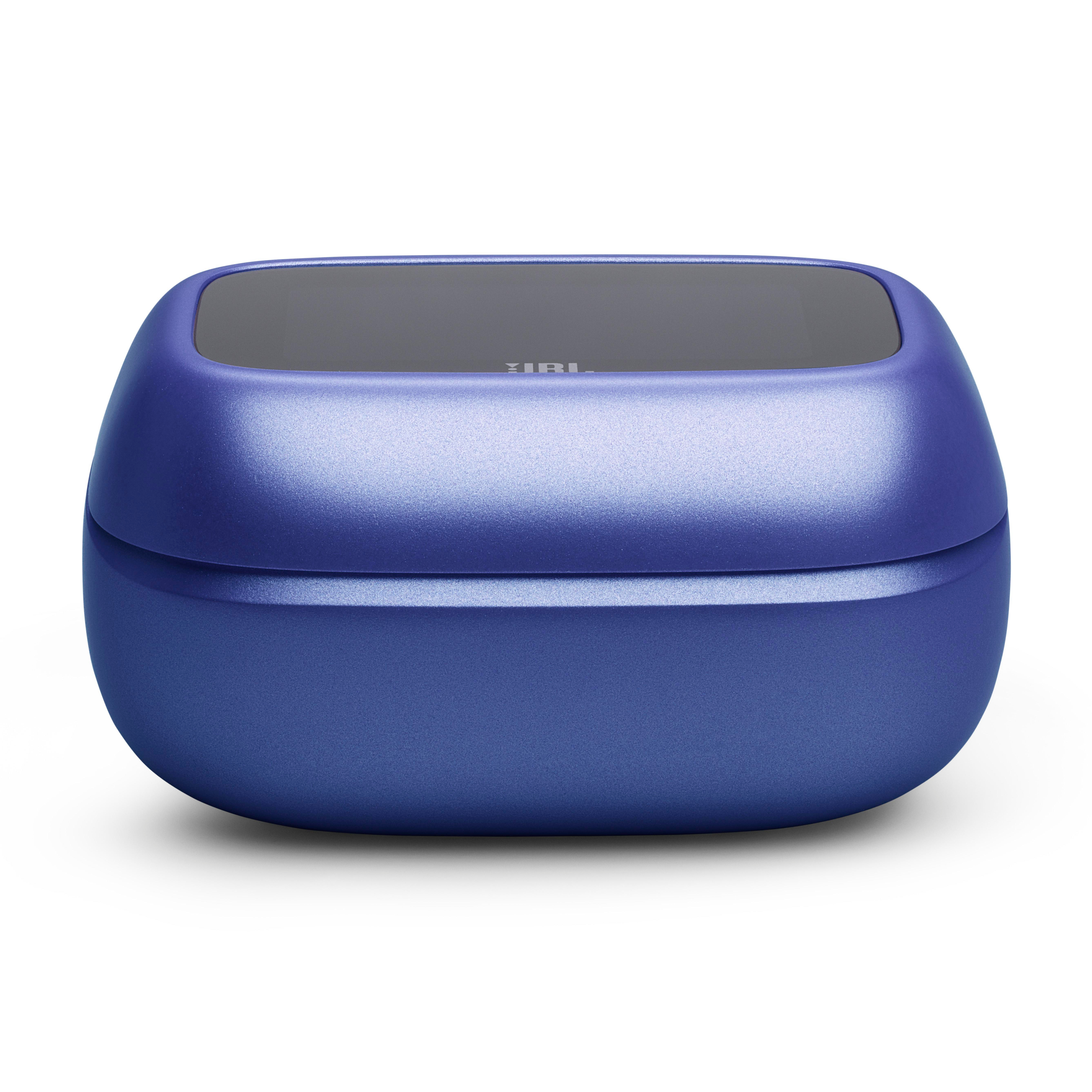 Ein lila JBL Ladecase mit abgerundeten Ecken und einem dunklen Deckel.