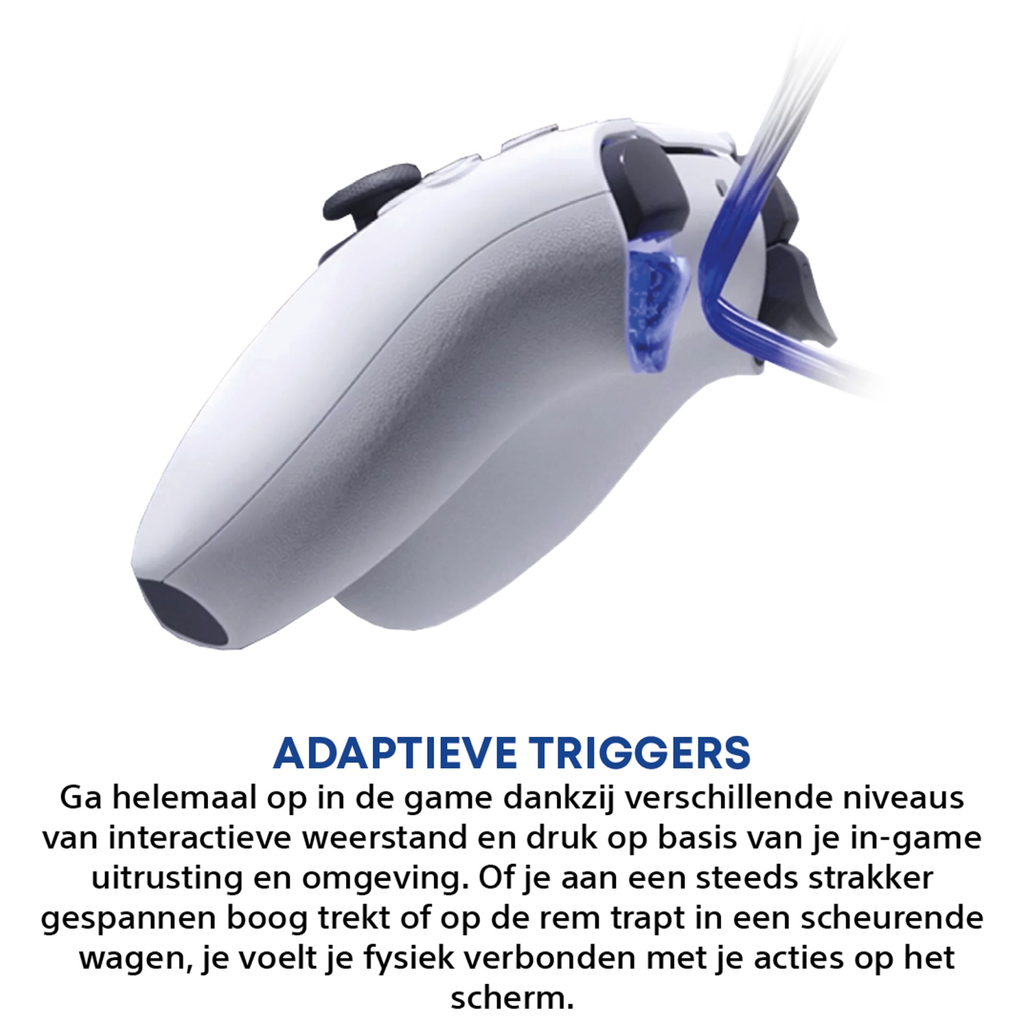 A white game controller with blue accents on its adaptive triggers.