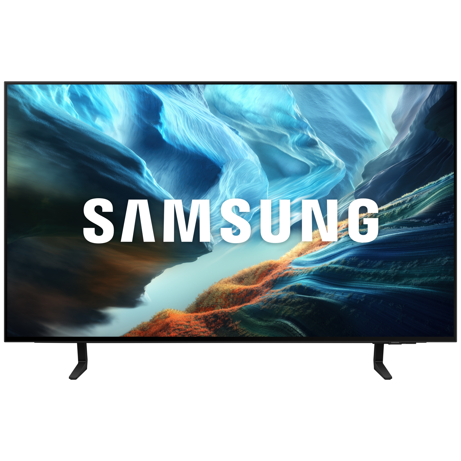 Samsung TV displaying a surreal landscape on screen.