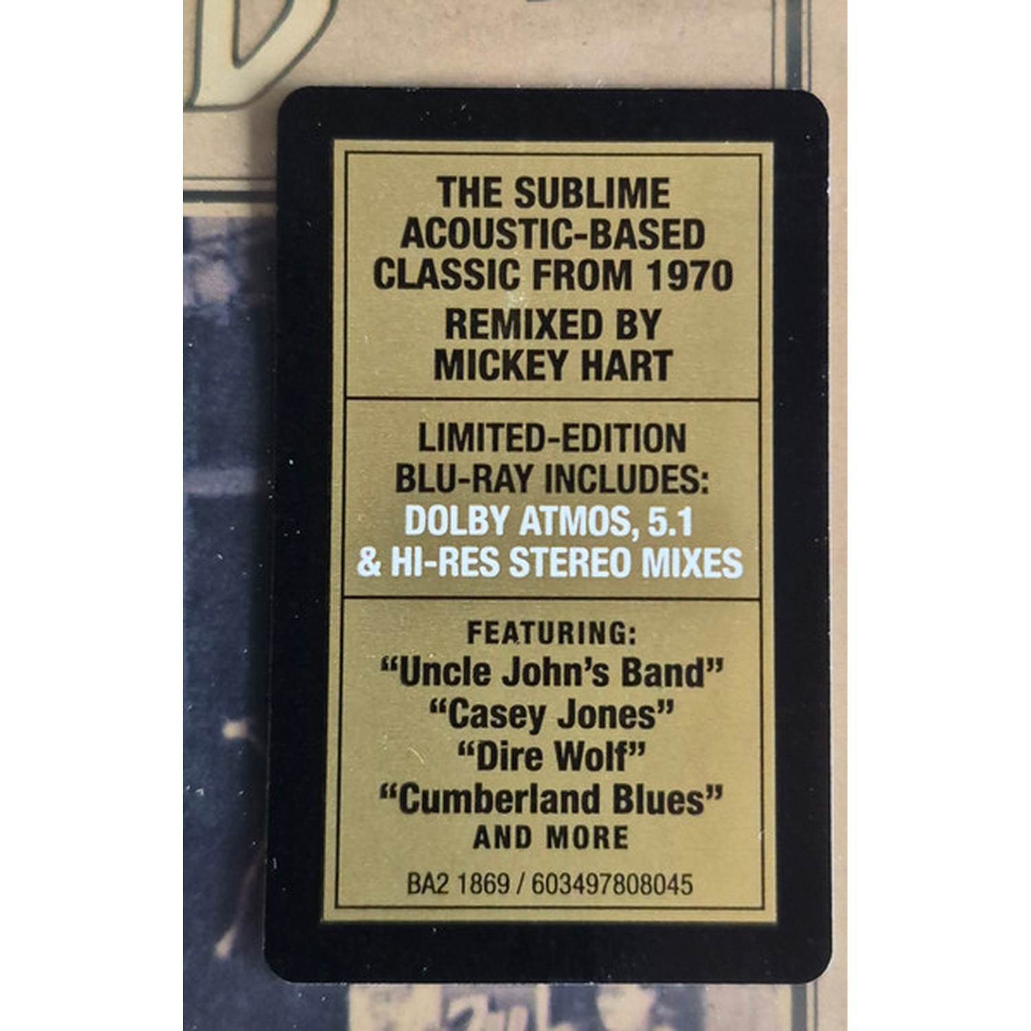 Plaque dorée avec texte sur une édition Blu-ray limitée d'un classique de 1970.