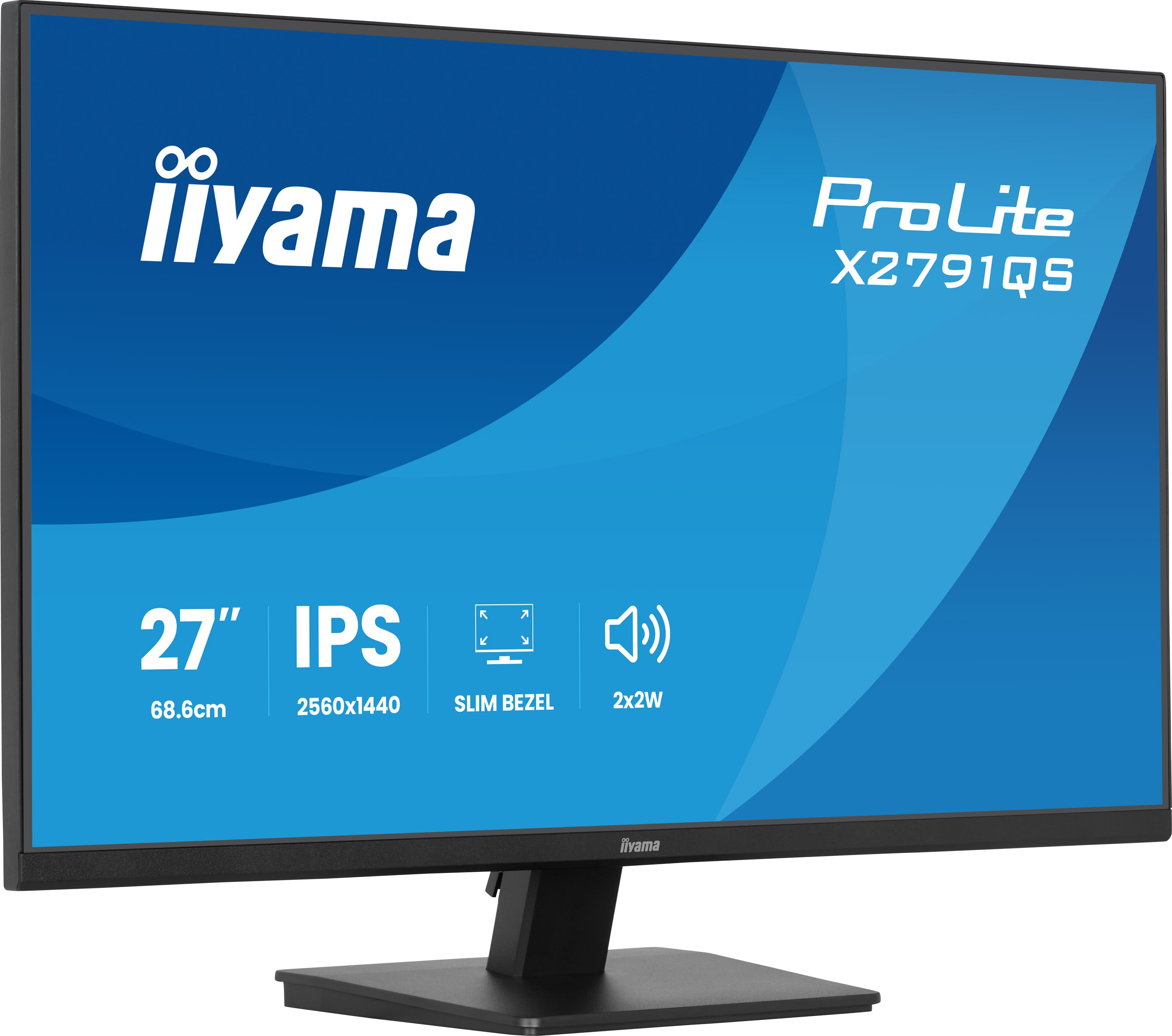 Czarny monitor iiyama ProLite 27 cali, IPS, rozdzielczość 2560x1440.