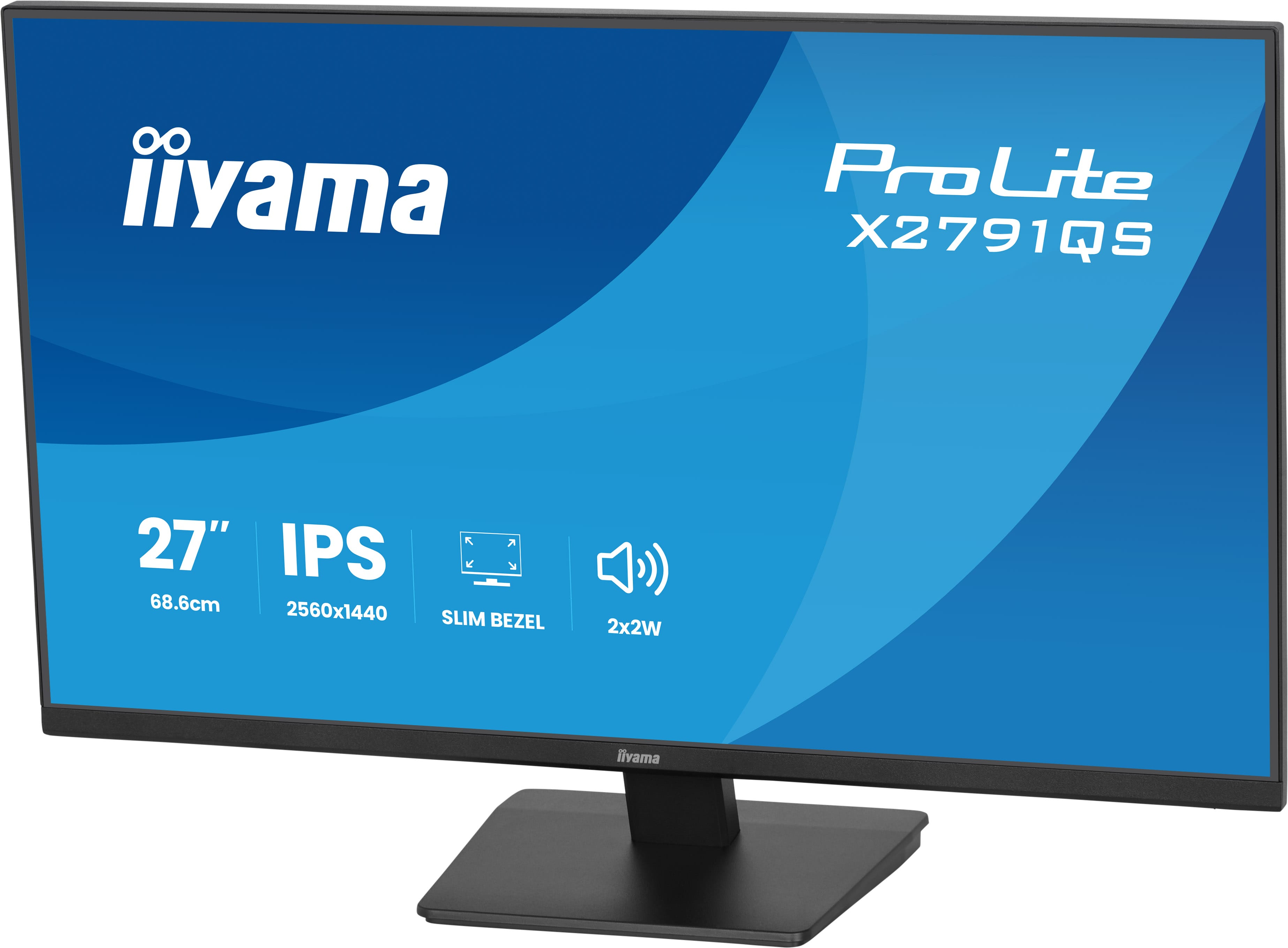 Czarny monitor iiyama ProLite z 27-calowym wyświetlaczem IPS i rozdzielczością 2560x1440.