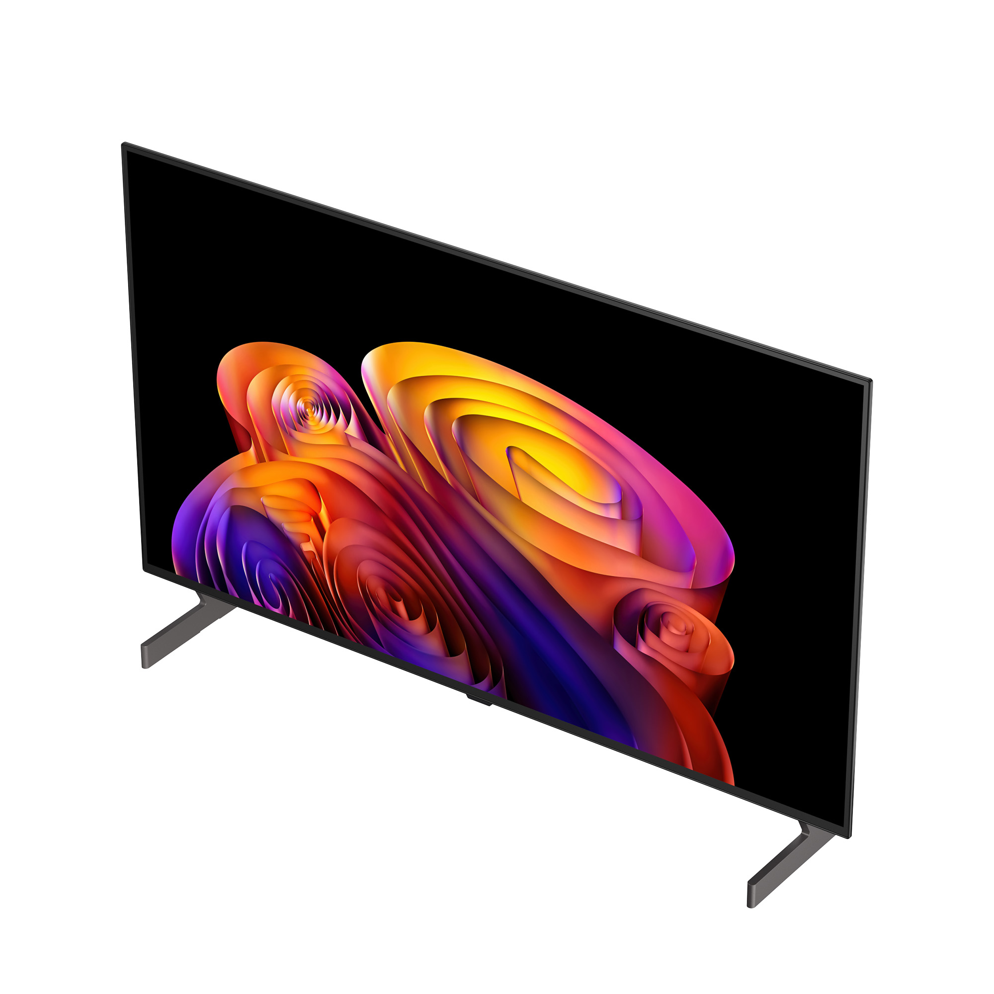 Un televisor moderno con un patrón abstracto y colorido en la pantalla.