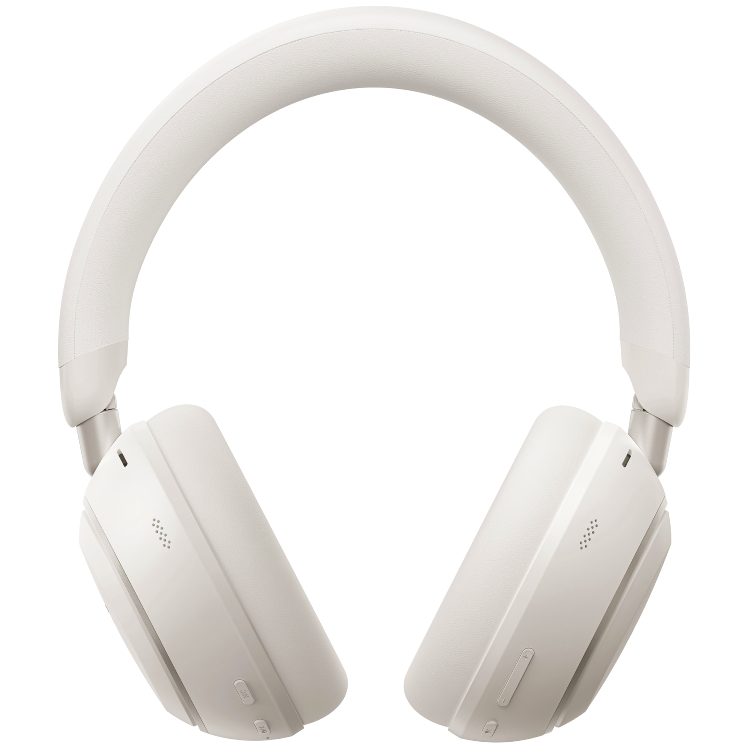 Witte draadloze on-ear koptelefoon met gewatteerde hoofdband en oorkappen.