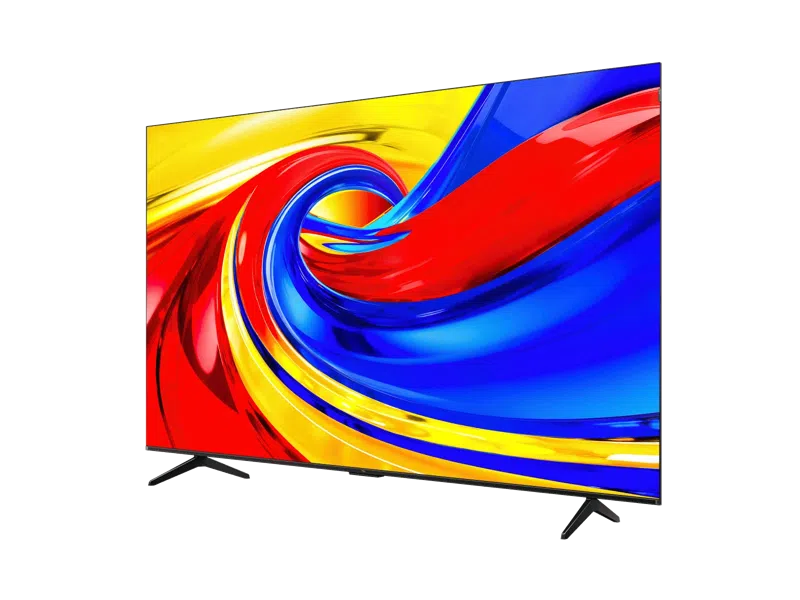 Egy modern televízió élénk, örvénylő piros, kék és sárga színekkel.