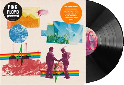 Pink Floyd 8-Tracks albumhoes met vinylplaat.