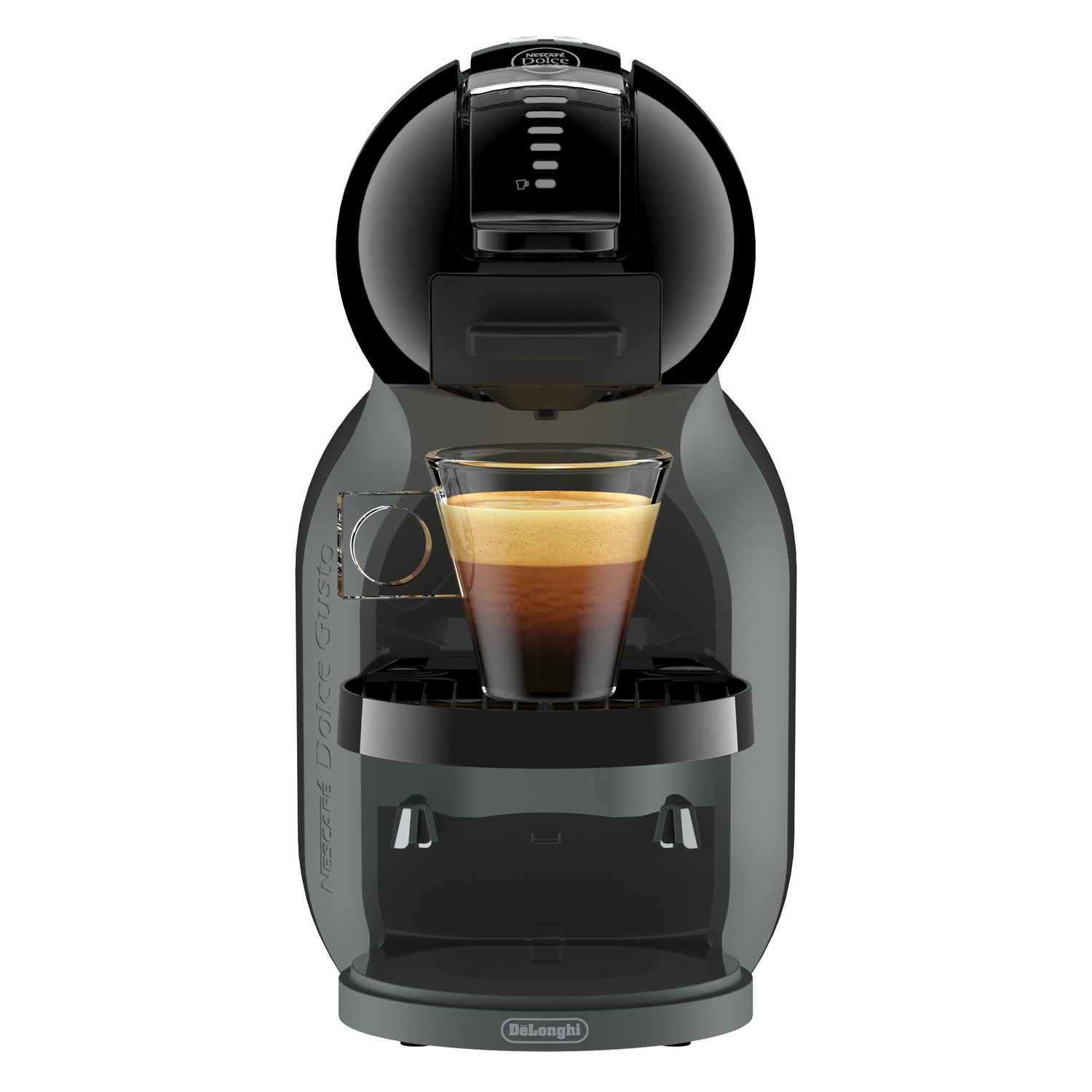 Una cafetera negra con una taza de espresso.