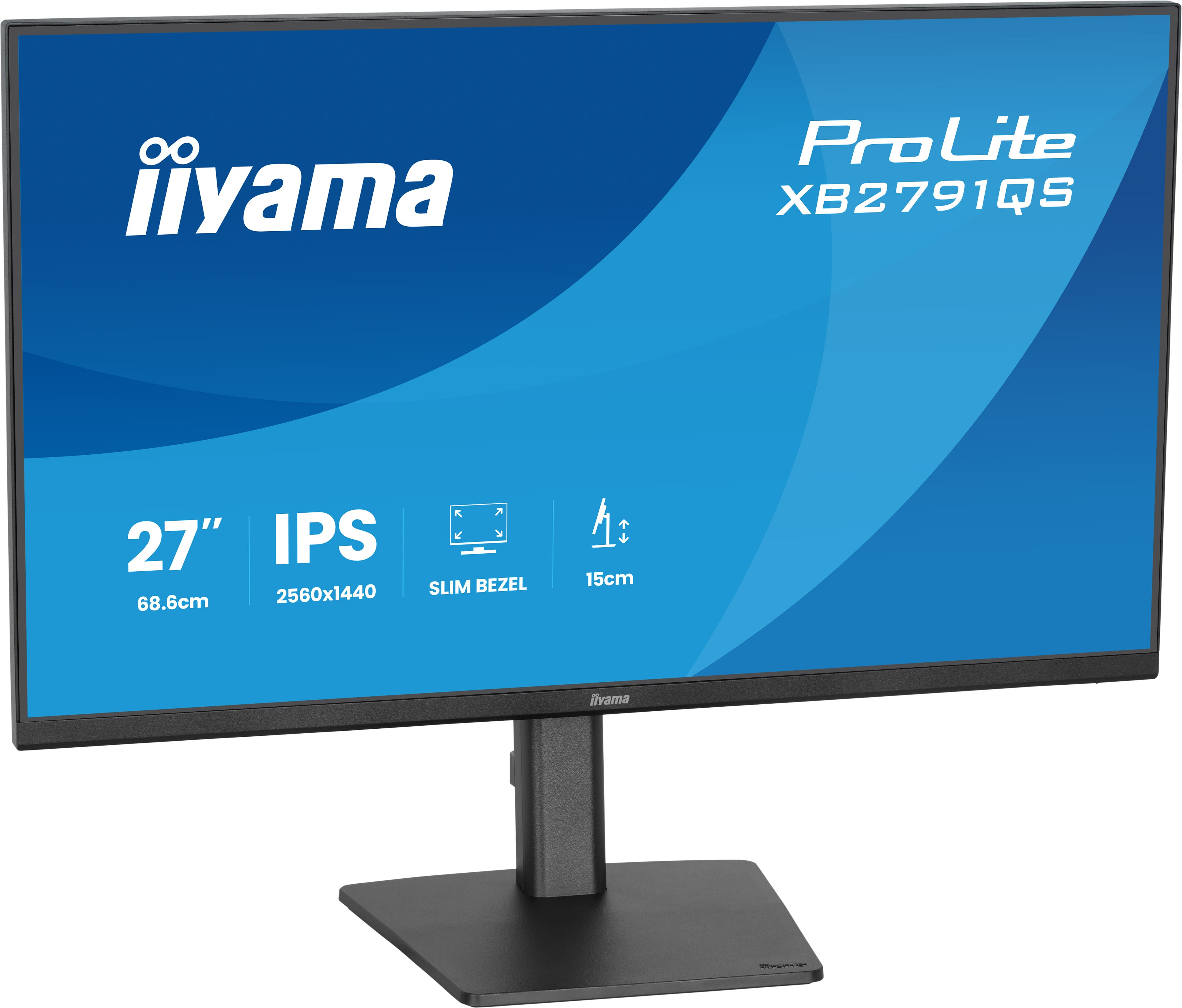 Czarny monitor Iiyama Prolite 27 cali, panel IPS, wąska ramka.