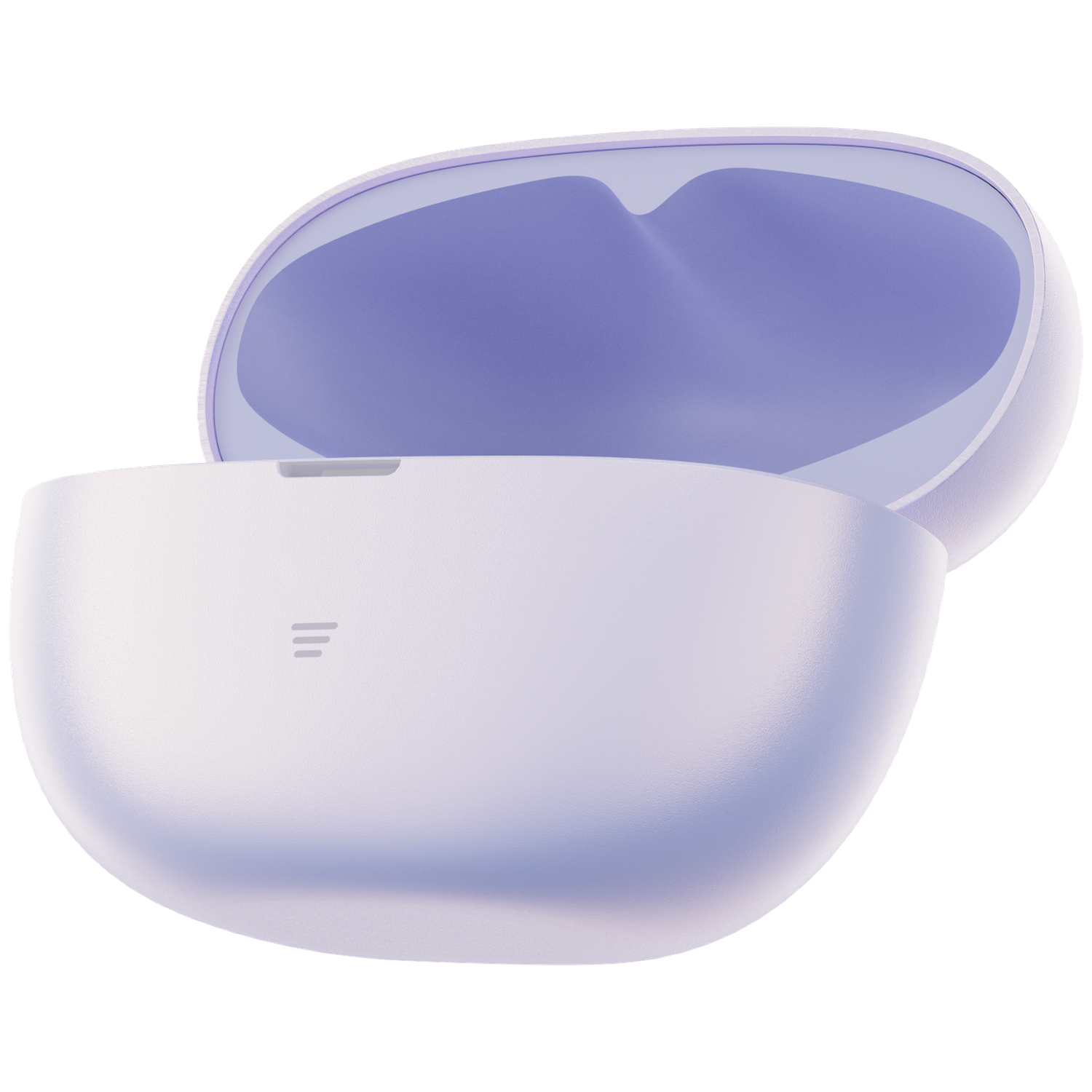 An open lavender case against a black background.