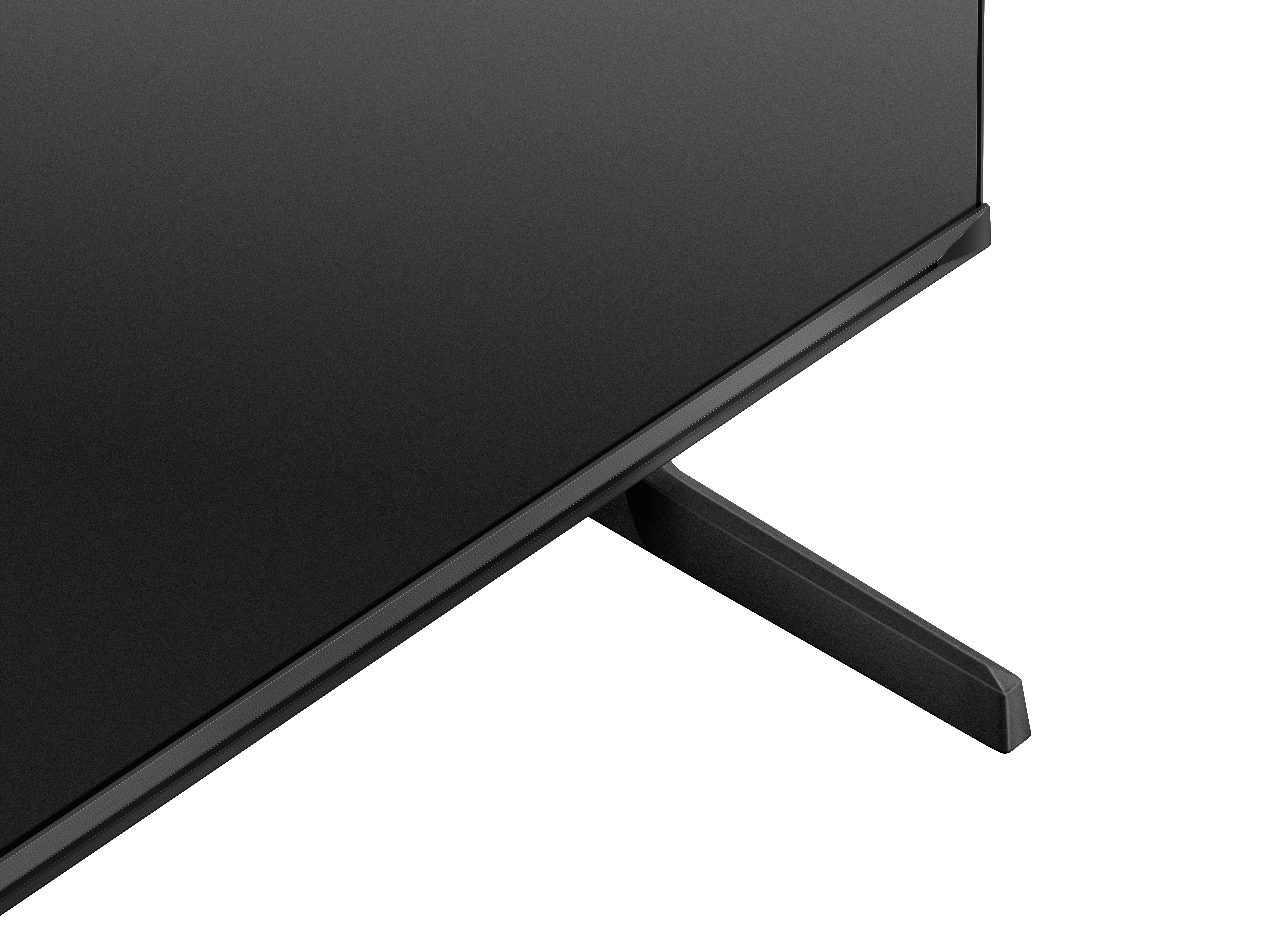 Nahaufnahme des schwarzen TV-Ständers mit weißem Hintergrund.