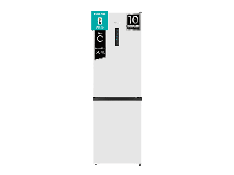 Frigorífico combi - Hisense RB390N4BWC, No Frost, 186 cm, 304 l, Apertura 90º, Motor Inverter, Blanco