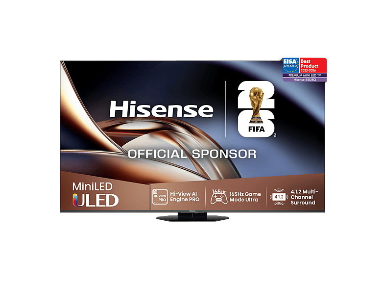 TV Mini LED 65" - Hisense 65U8Q, UHD 4K, Sensor Luz IA, Quantum Dot, Sonido 4.1.2, Anti-Reflection Pro, 165 Hz, Negro