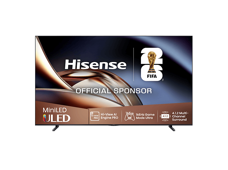 TV Mini LED 100" - Hisense 100U8Q, UHD 4K, Sensor Luz IA, Quantum Dot, Sonido 4.1.2, Anti-Reflection Pro, 165 Hz, Negro