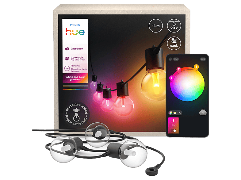 Philips Hue Festavia Outdoor Lichtsnoer Met Globe-lampen – 14 Meter 20 Lampen - Uitbreiding Lichtsno