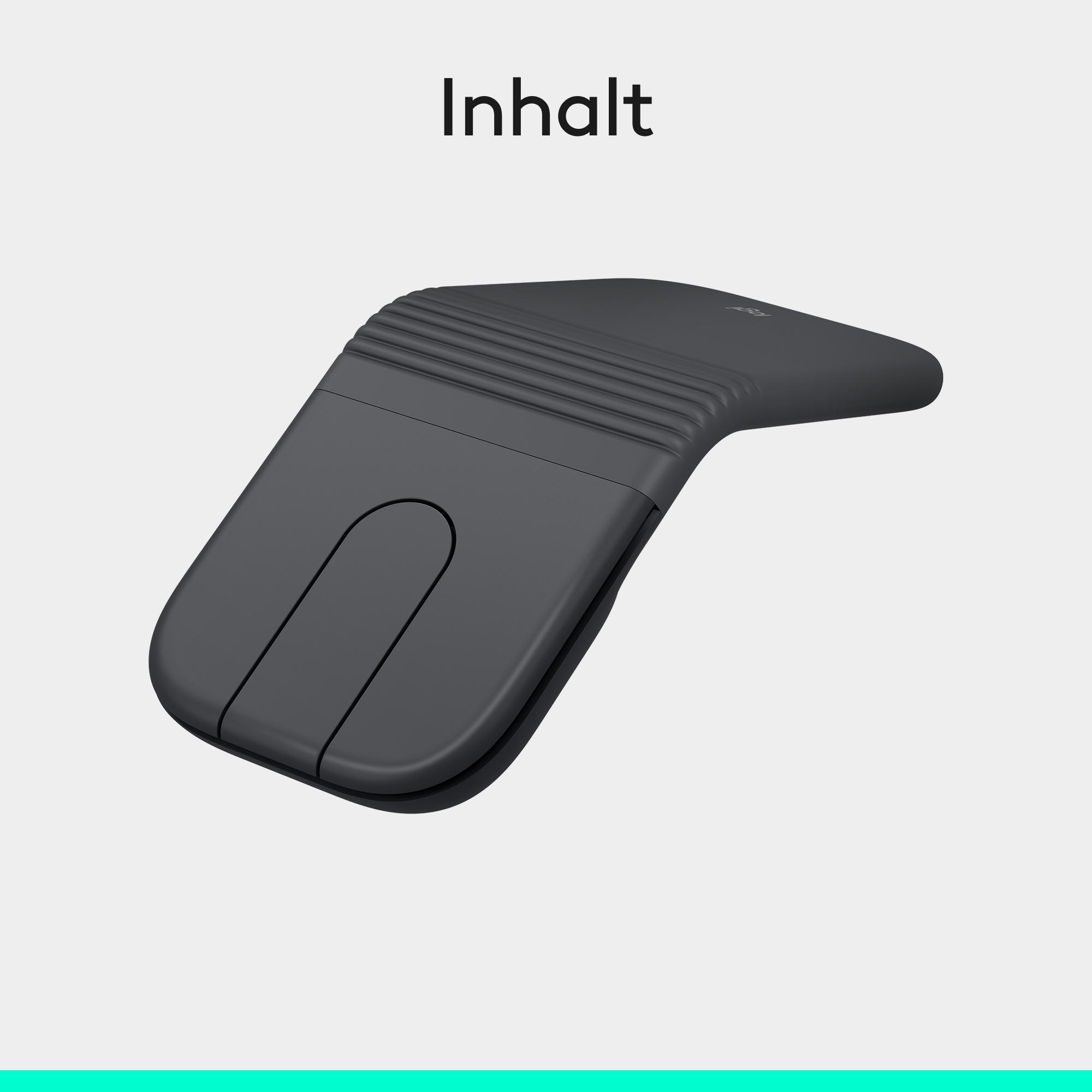 Graue ergonomische Maus mit geriffelter Oberfläche und einem länglichen Knopf.