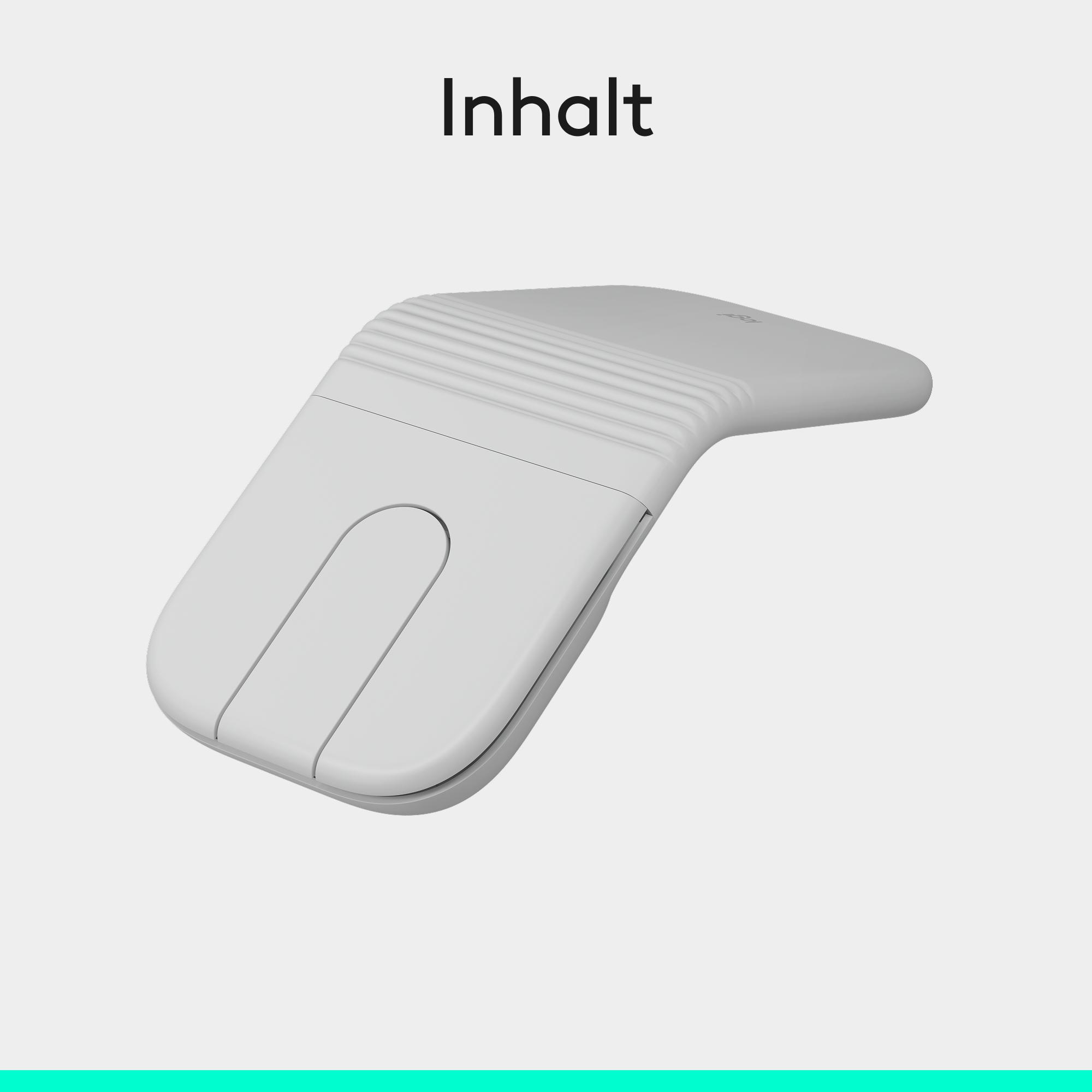 Eine weiße Computermaus mit gerilltem Rücken, schräg liegend.
