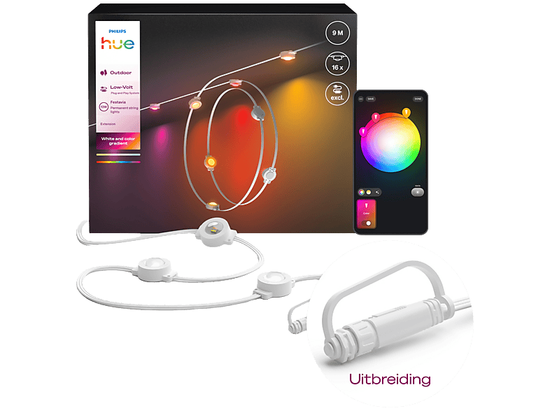Philips Hue Festavia Permanent Uitbreiding - Witte Snoer 9m Met 16 Lampen Wit En Gekleurd Licht Kleu